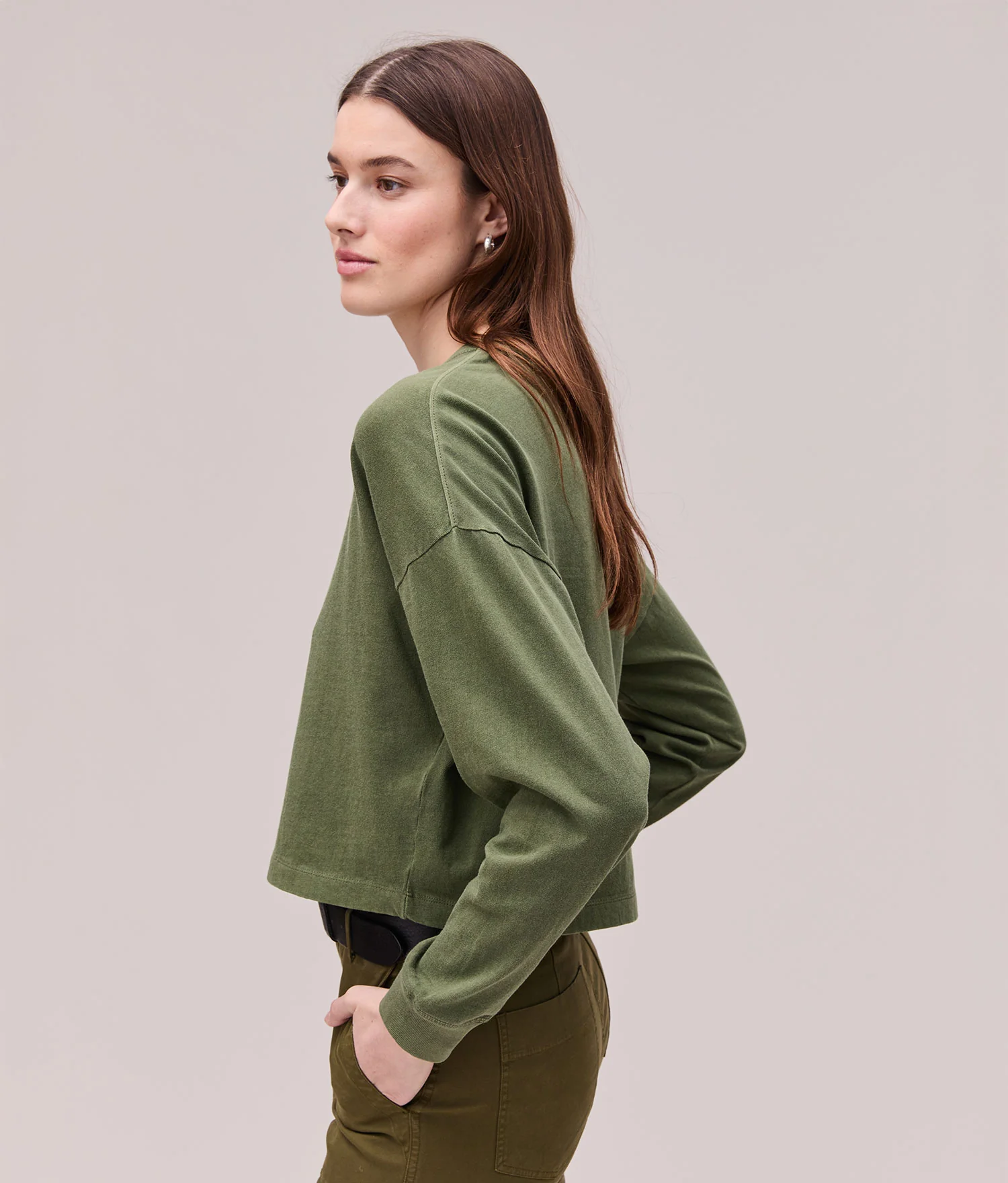 Womens Relaxed Crop Long Sleeve Tee - Pigment Dye Jersey - Cypress - Image 3