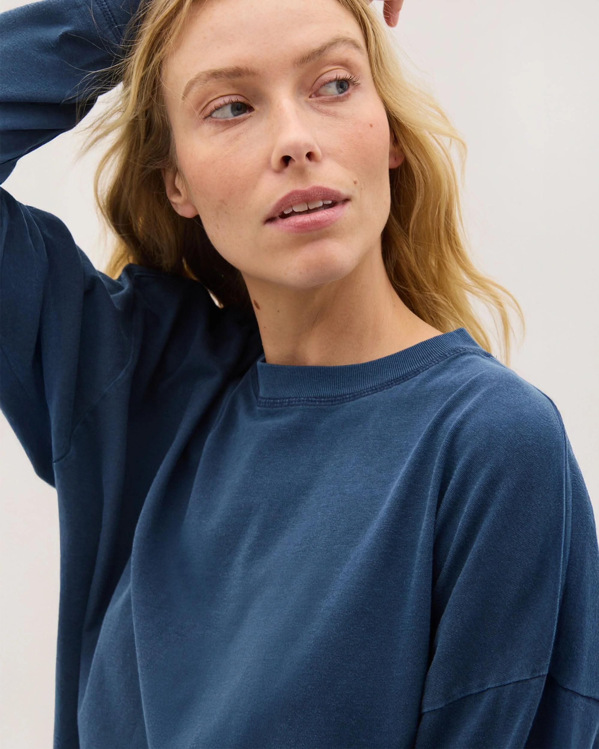 Womens Relaxed Crop Long Sleeve Tee - Pigment Dye Jersey - Moonlit Ocean - Image 6