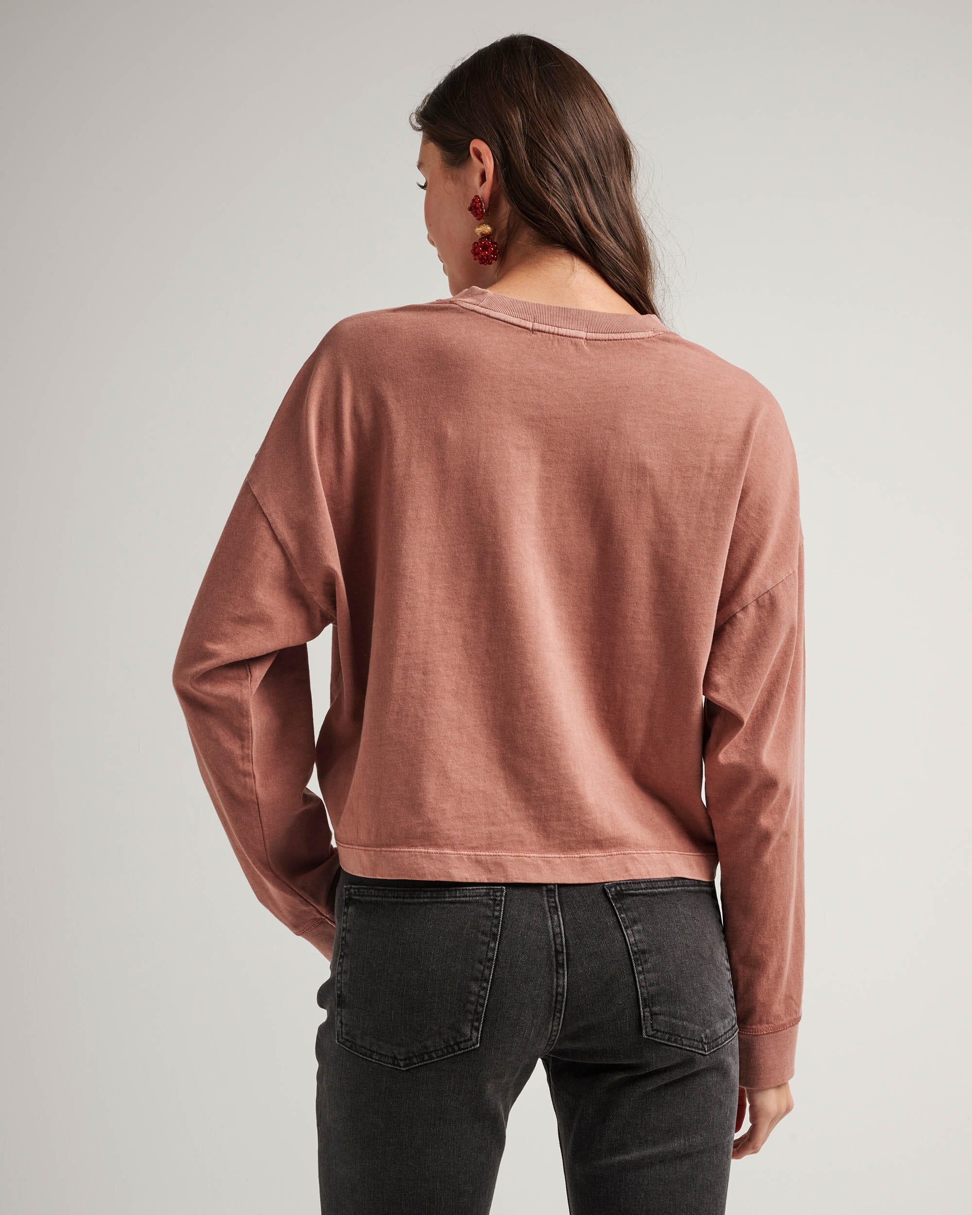 Womens Relaxed Crop Long Sleeve Tee - Pigment Dye Jersey - Russet - Image 2