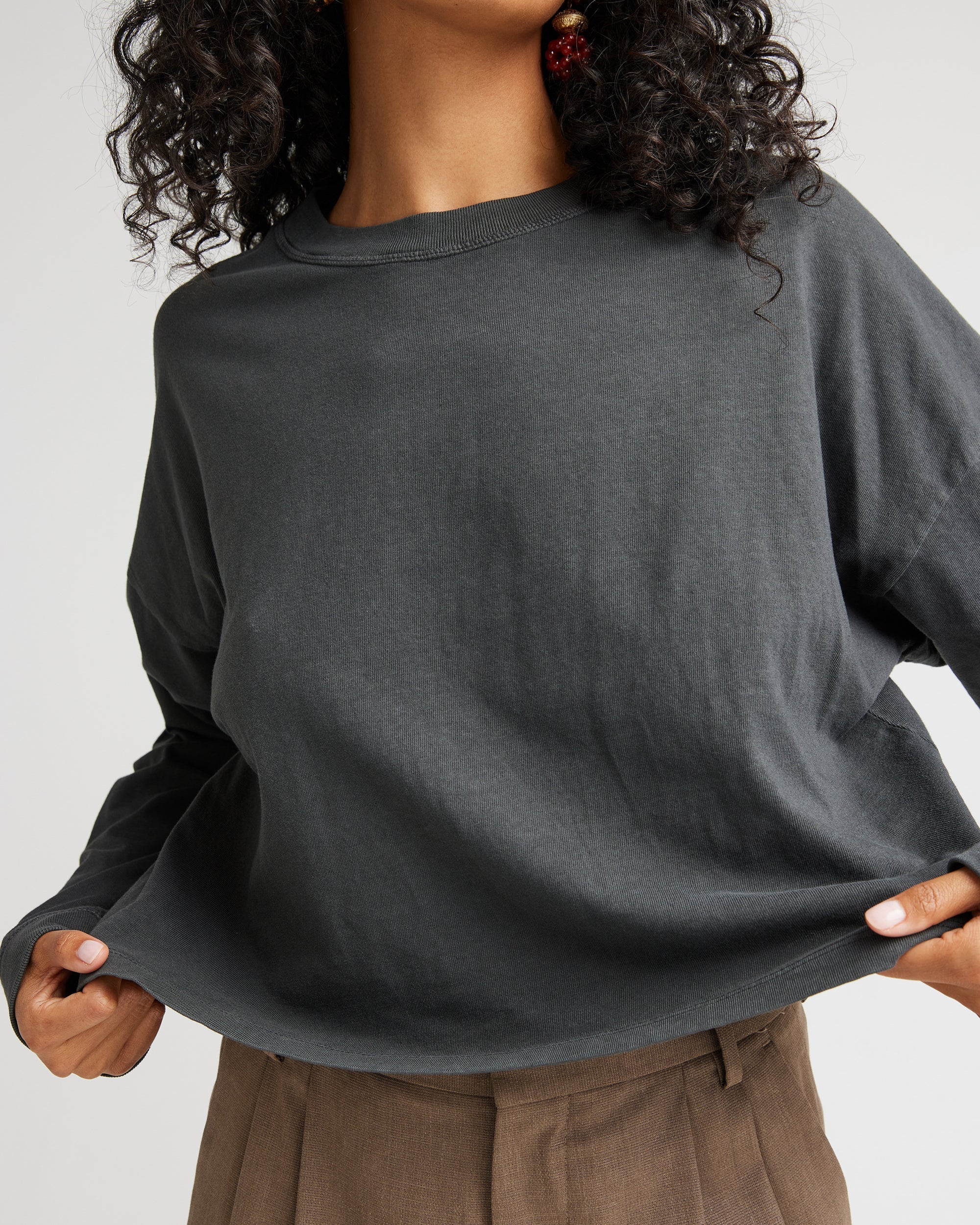 Womens Relaxed Crop Long Sleeve Tee - Pigment Dye Jersey - Stretch Limo - Image 2