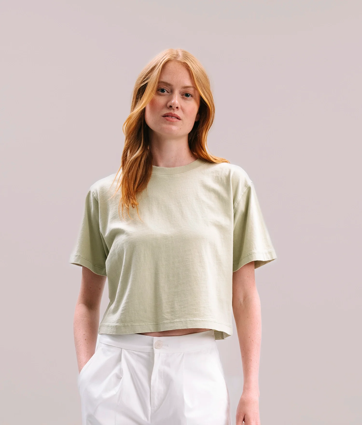 Womens Relaxed Crop Tee - Pigment Dye Jersey - Aloe