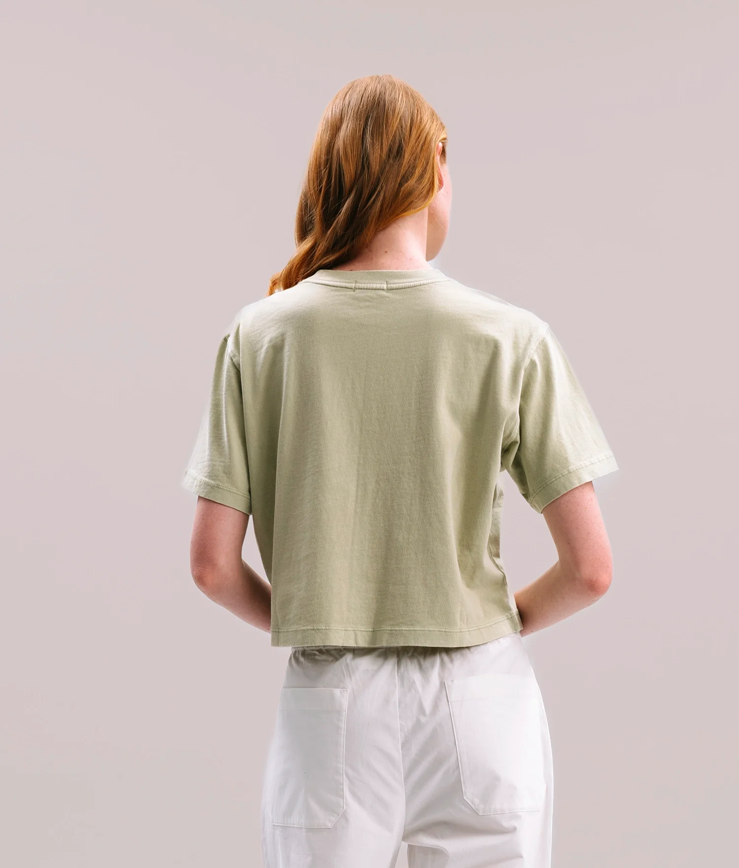 Womens Relaxed Crop Tee - Pigment Dye Jersey - Aloe - Image 2