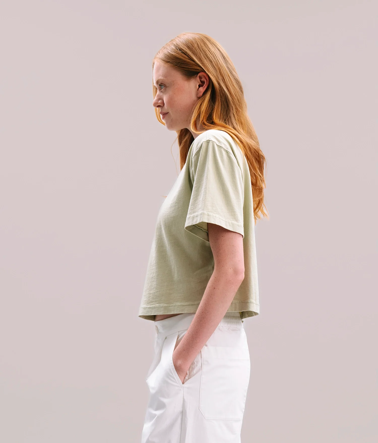Womens Relaxed Crop Tee - Pigment Dye Jersey - Aloe - Image 3