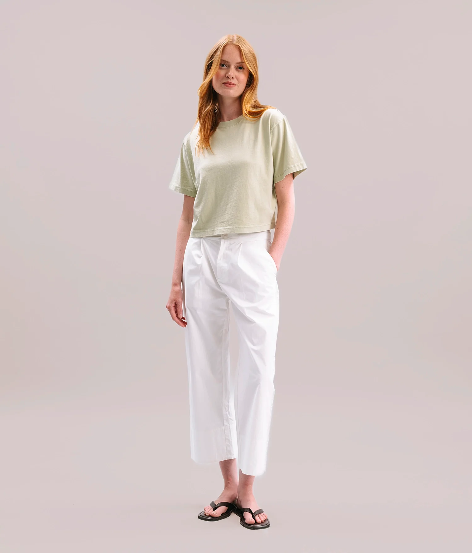 Womens Relaxed Crop Tee - Pigment Dye Jersey - Aloe - Image 4