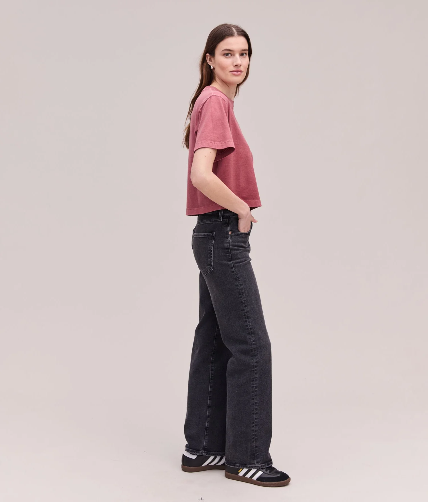 Womens Relaxed Crop Tee - Pigment Dye Jersey - Marsala - Image 5