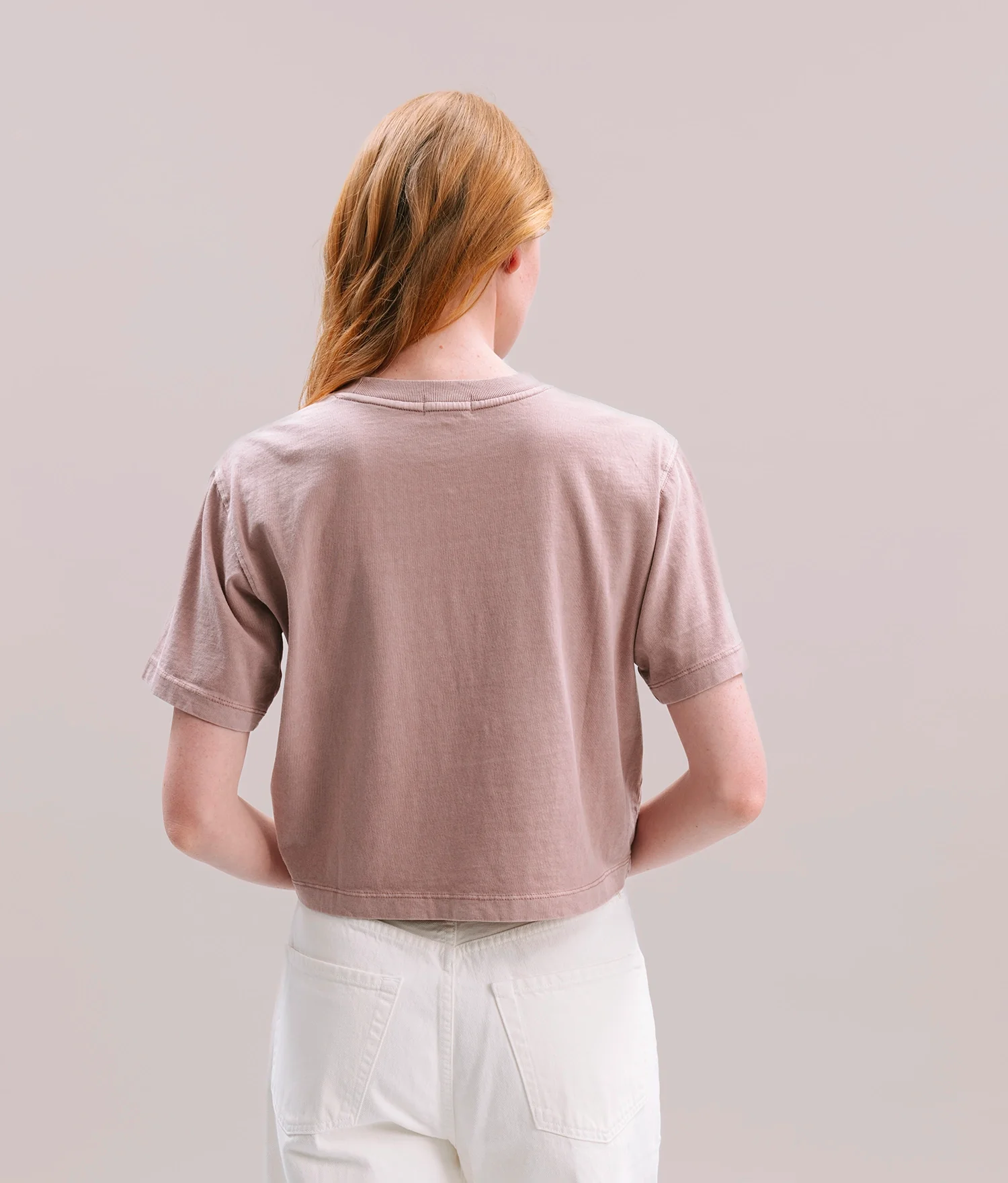 Womens Relaxed Crop Tee - Pigment Dye Jersey - Soft Mauve - Image 2