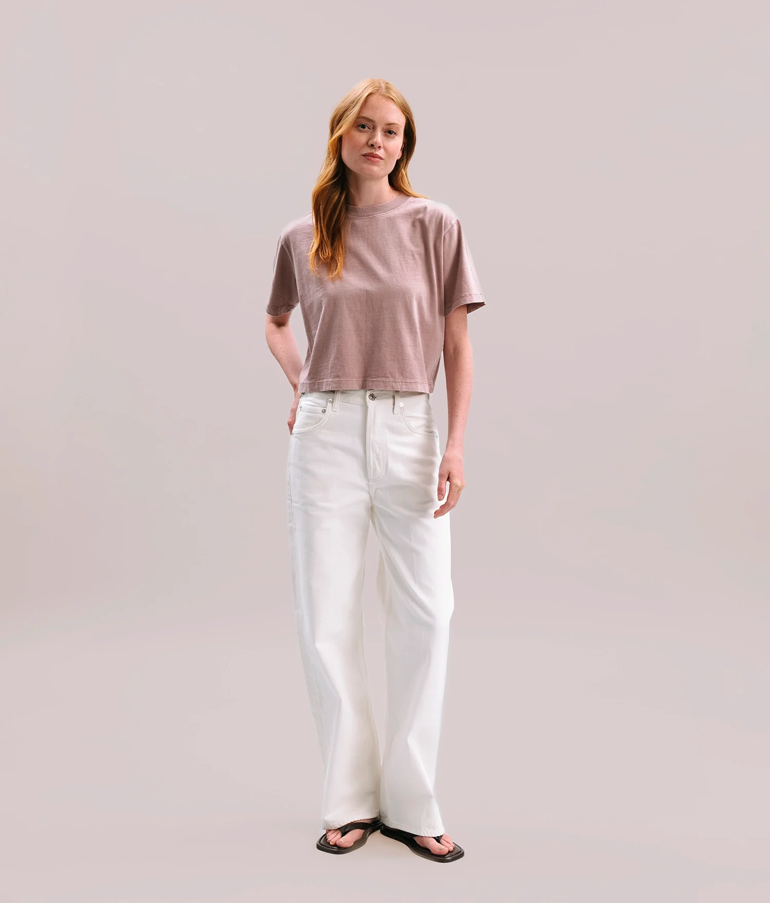 Womens Relaxed Crop Tee - Pigment Dye Jersey - Soft Mauve - Image 4