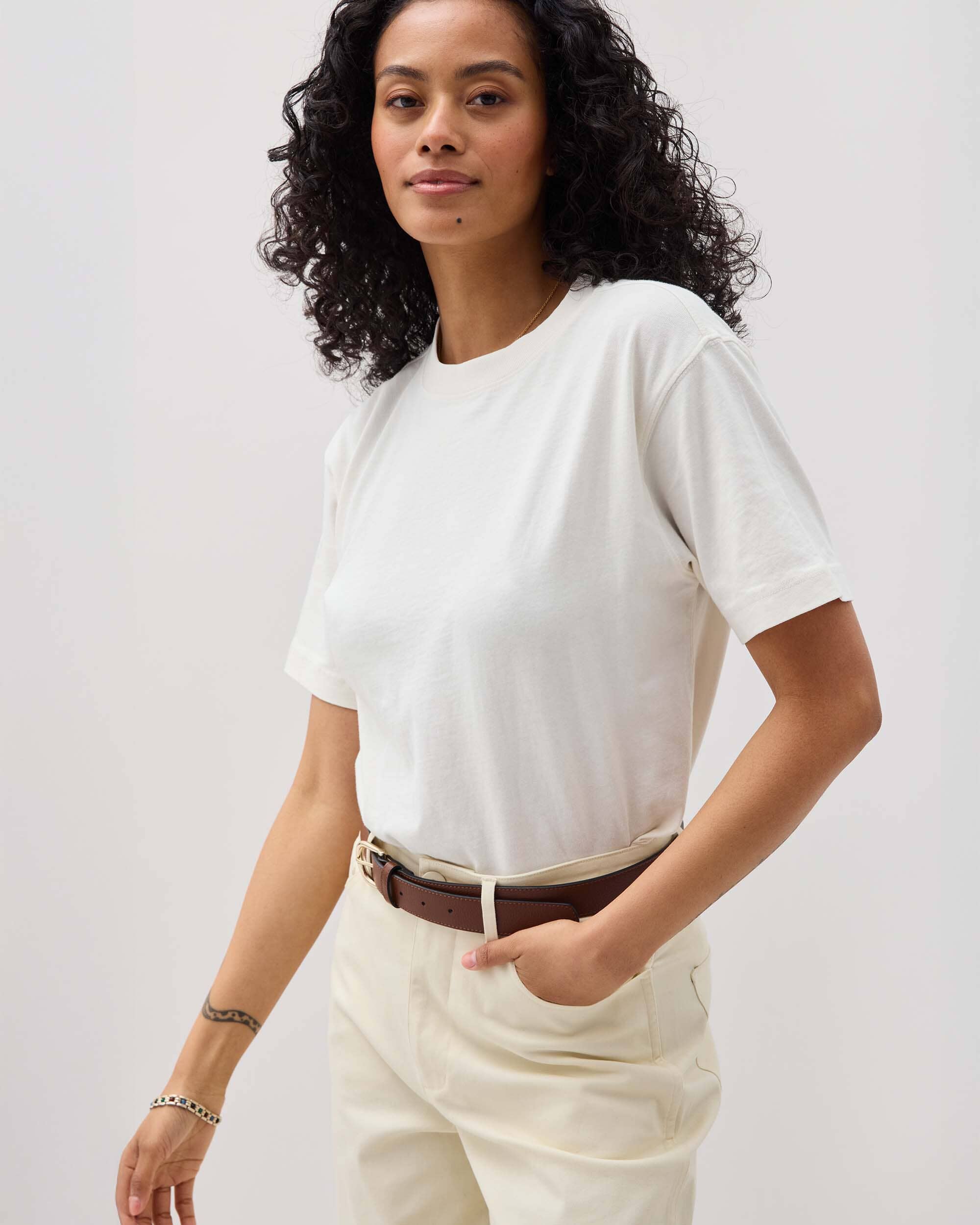 Womens Relaxed Everyday Tee - Pigment Dye Jersey - Bone - Image 2
