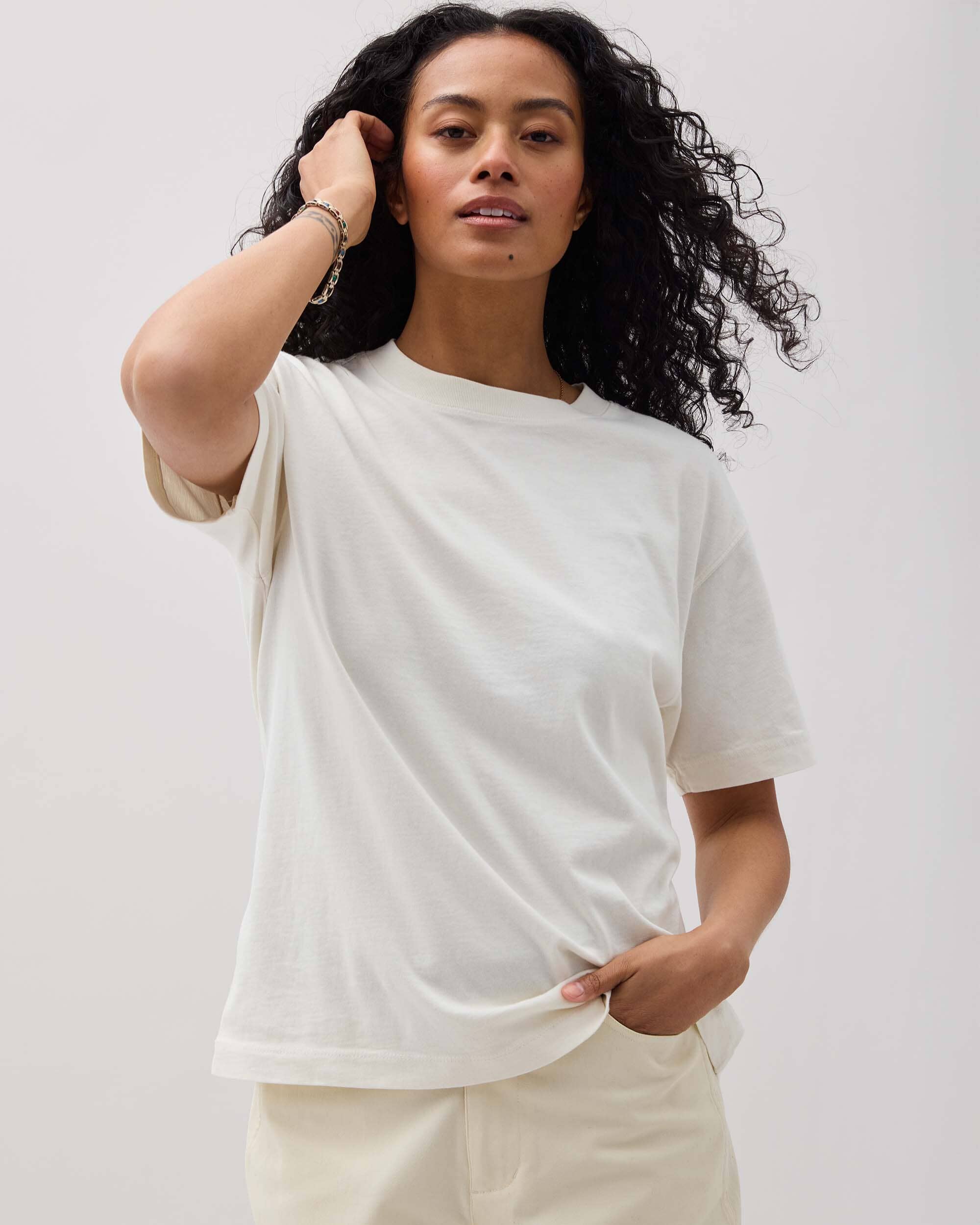 Womens Relaxed Everyday Tee - Pigment Dye Jersey - Bone - Image 4