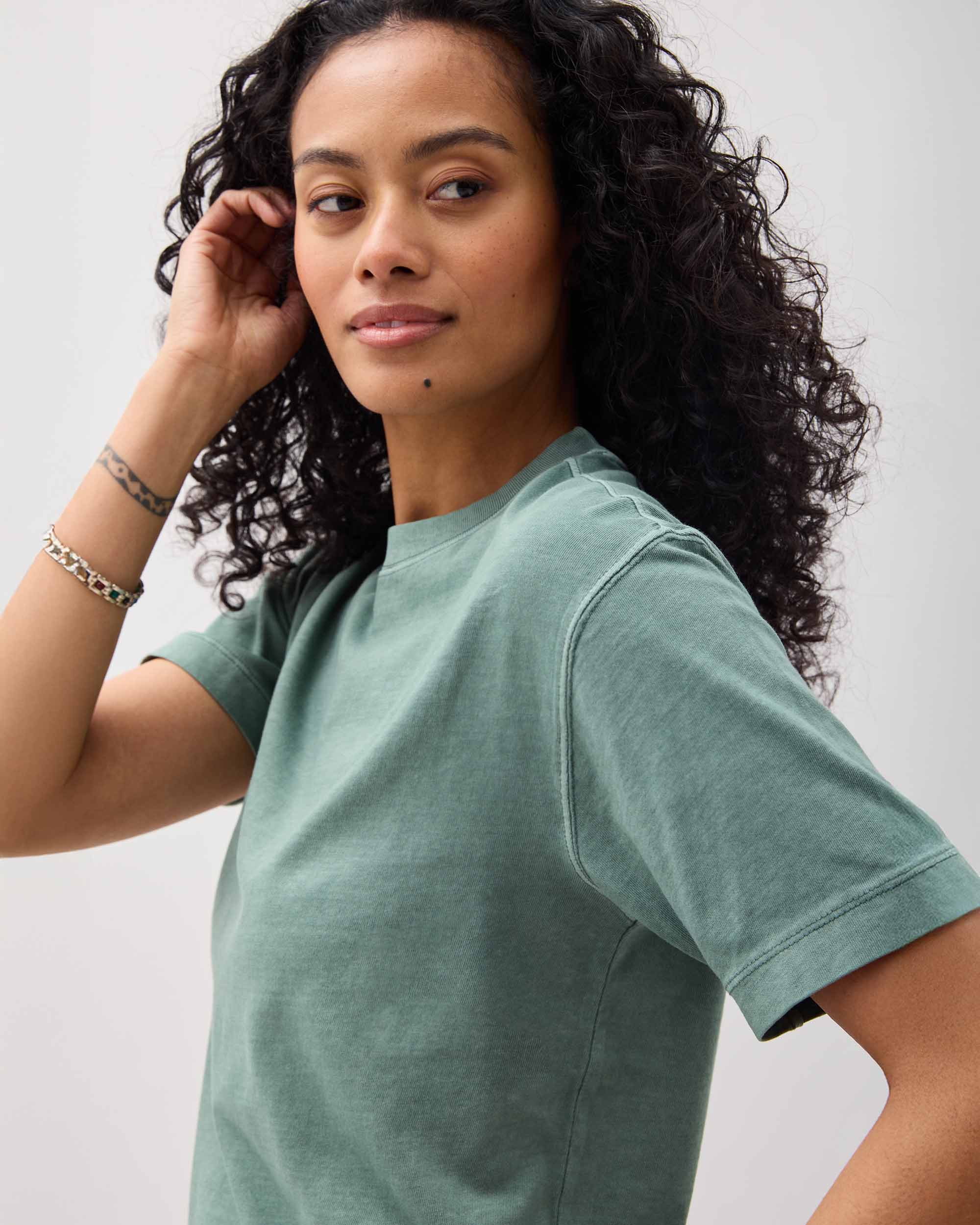 Womens Relaxed Everyday Tee - Pigment Dye Jersey - Sage Leaf - Image 5