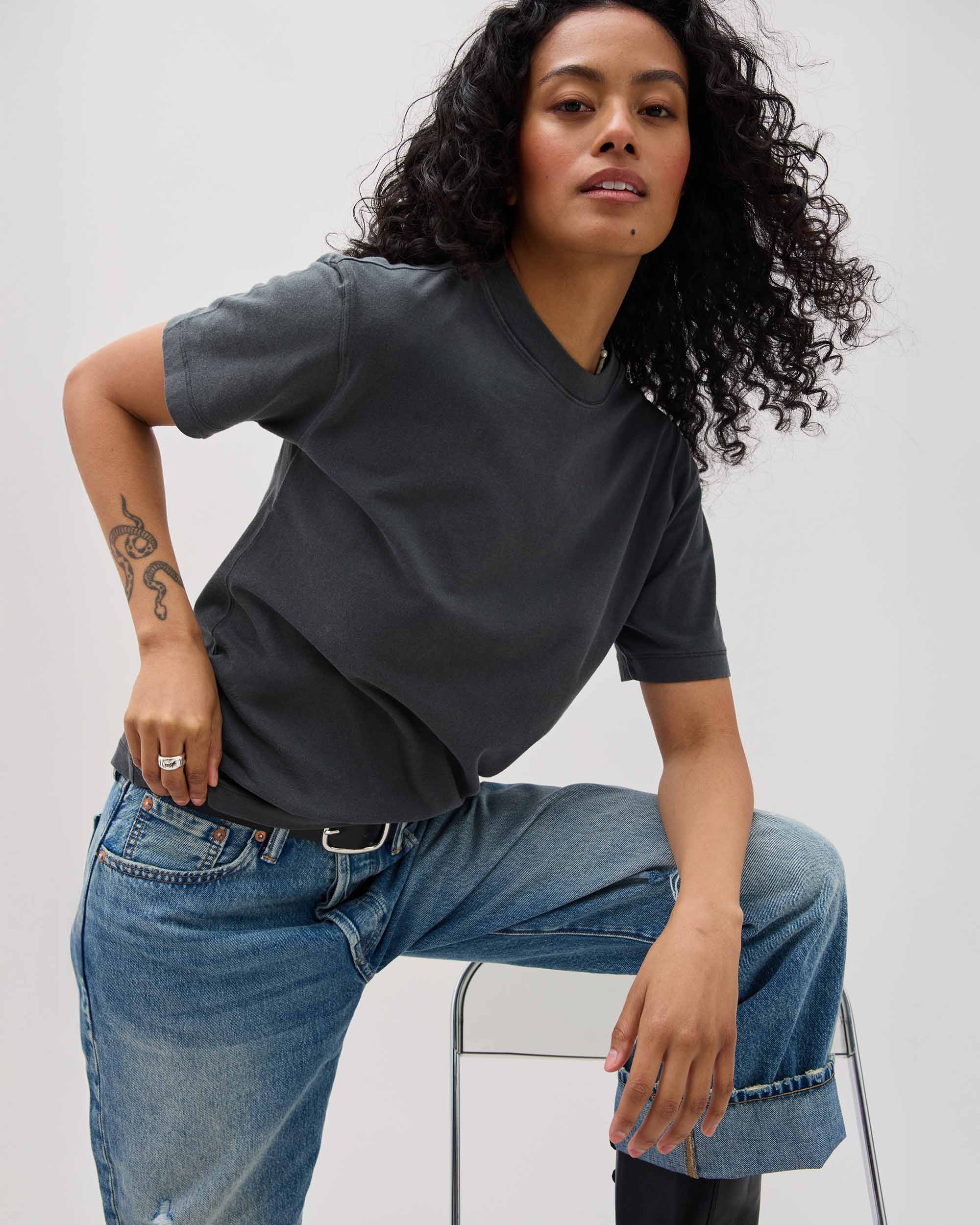 Womens Relaxed Everyday Tee - Pigment Dye Jersey - Stretch Limo - Image 2