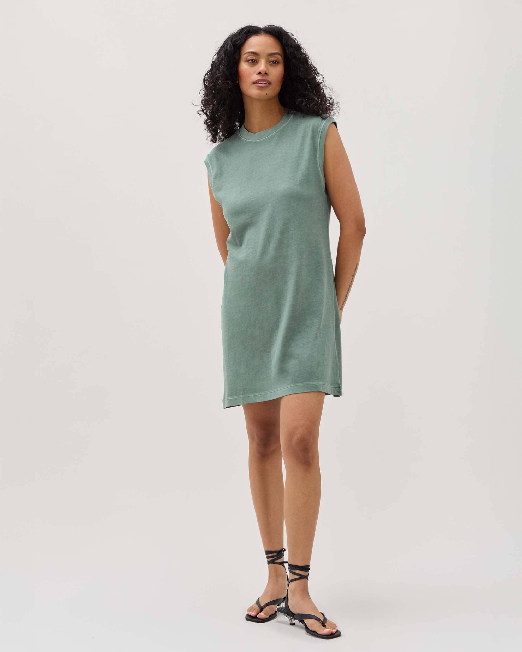 Womens Relaxed Muscle Dress - Pigment Dye Jersey - Sage Leaf - Image 3