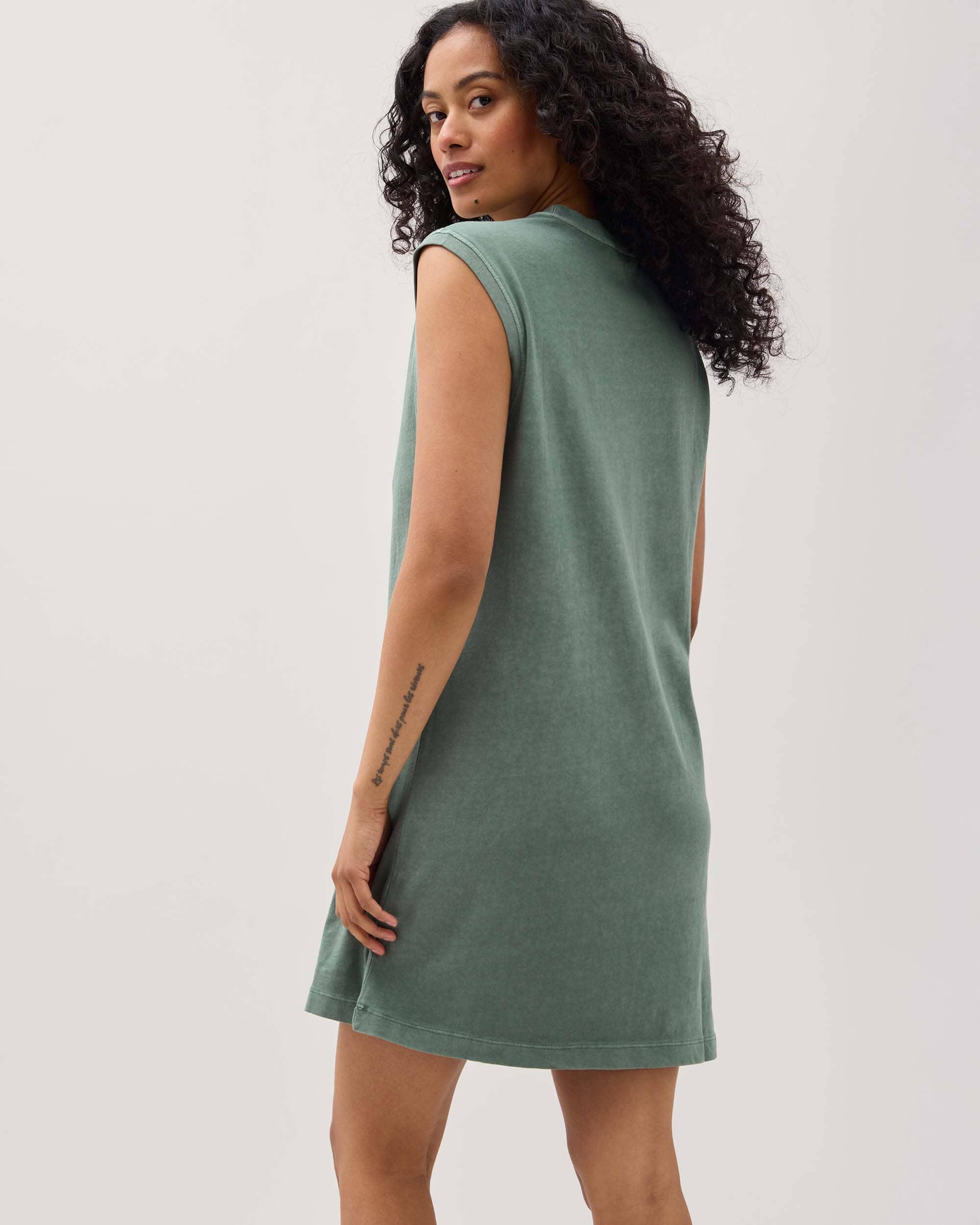 Womens Relaxed Muscle Dress - Pigment Dye Jersey - Sage Leaf - Image 4