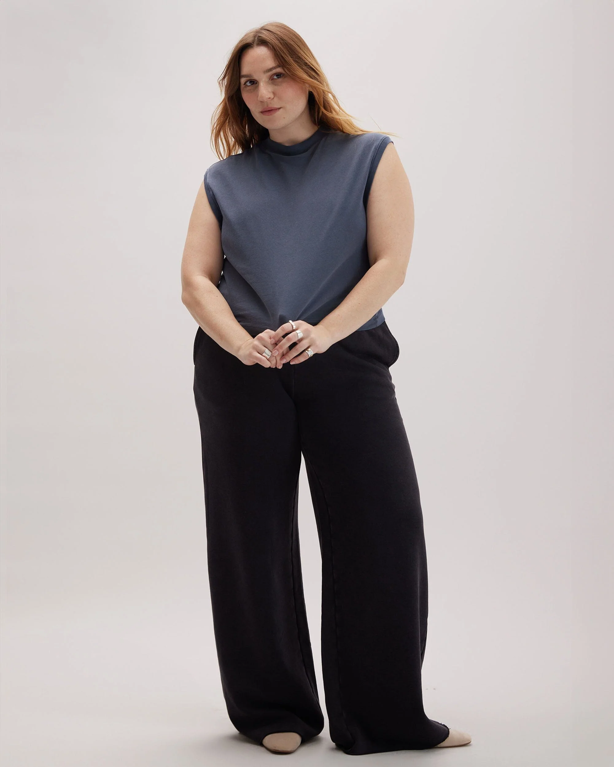 Womens Relaxed Muscle Tee - Pigment Dye Jersey - Blue Steel - Image 2