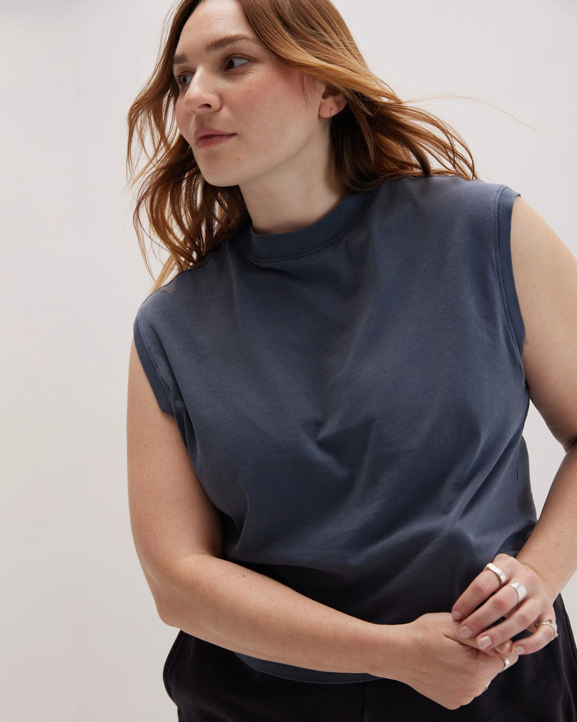 Womens Relaxed Muscle Tee - Pigment Dye Jersey - Blue Steel - Image 4