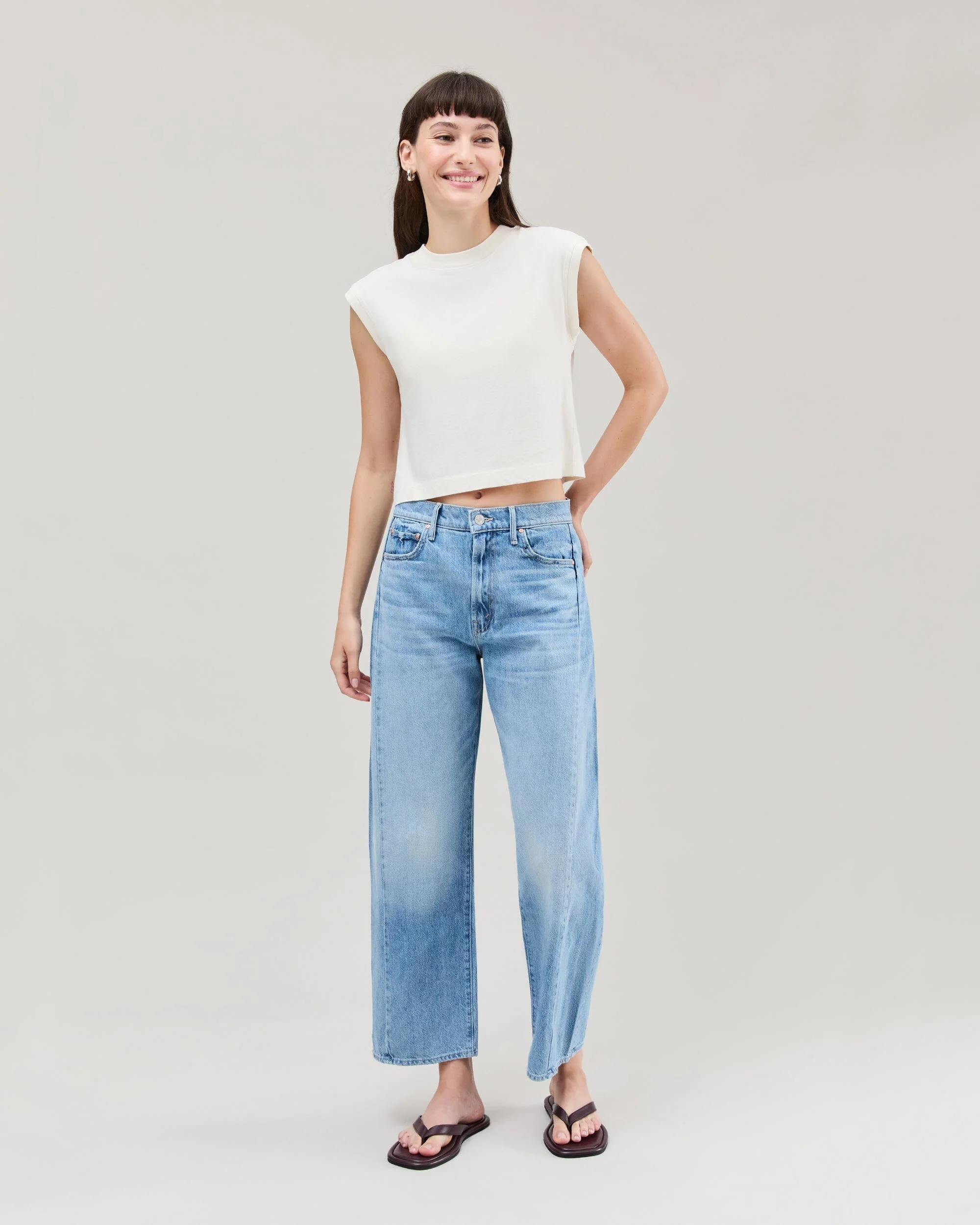 Womens Relaxed Muscle Tee - Pigment Dye Jersey - Bone - Image 2