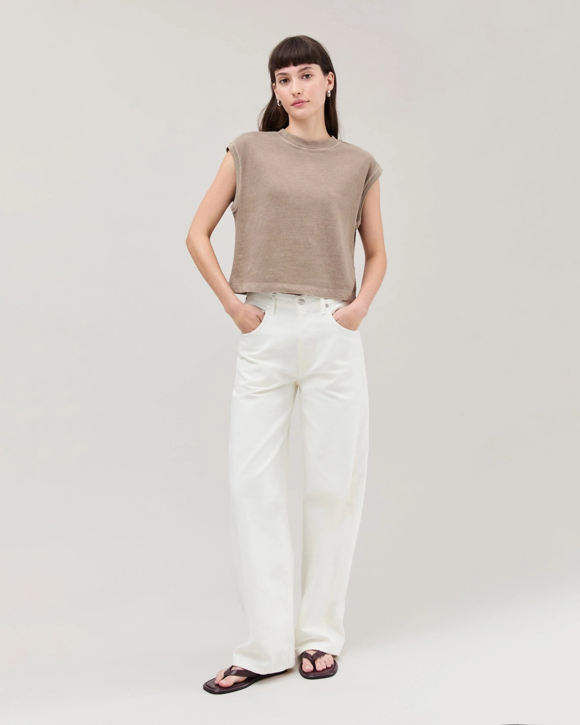 Womens Relaxed Muscle Tee - Pigment Dye Jersey - Warm Grey - Image 2
