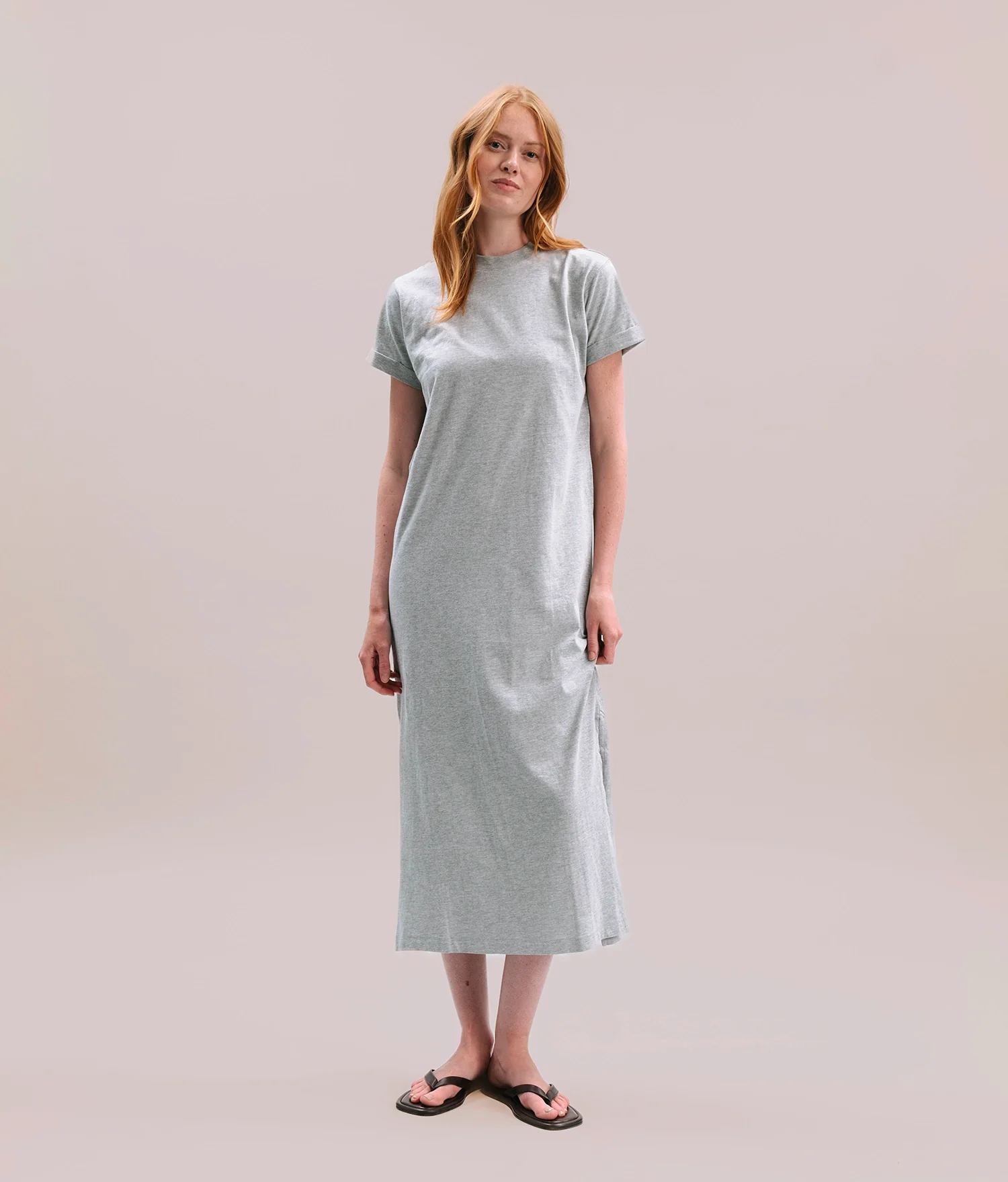 Womens Relaxed Tee Dress - Pigment Dye Jersey - Heather Grey