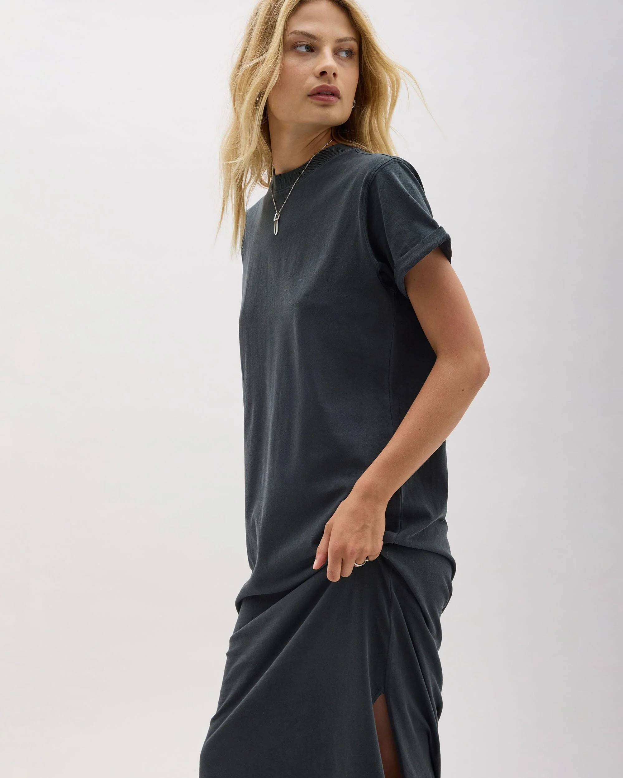 Womens Relaxed Tee Dress - Pigment Dye Jersey - Stretch Limo - Image 4