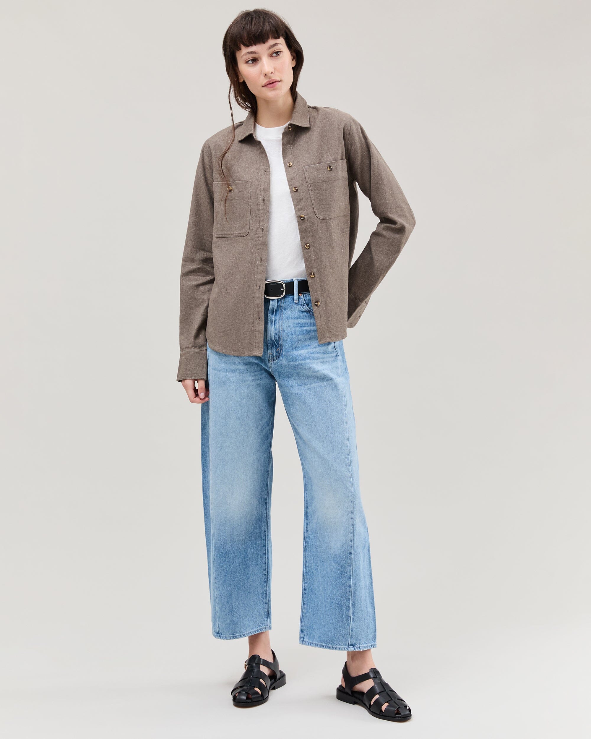 Womens Roma Work Shirt - Cotton Linen Twill - Porcini - Image 2