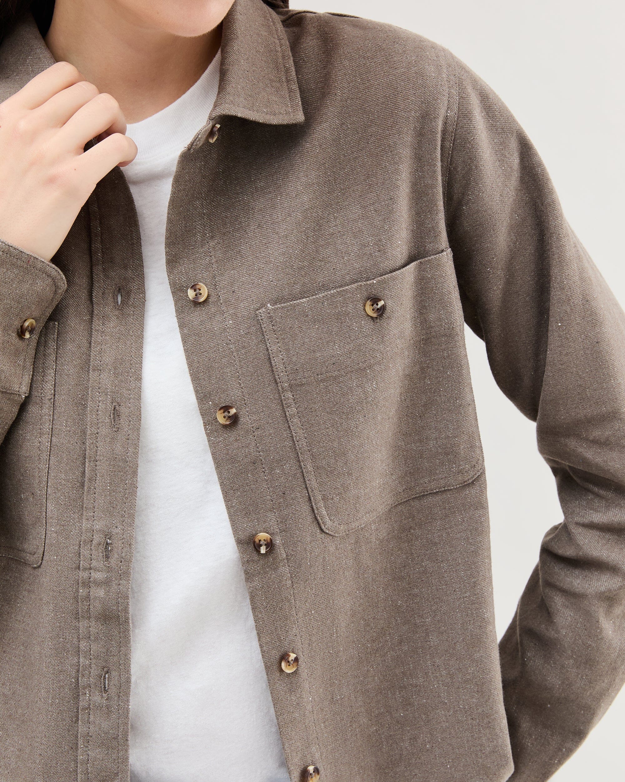 Womens Roma Work Shirt - Cotton Linen Twill - Porcini - Image 6