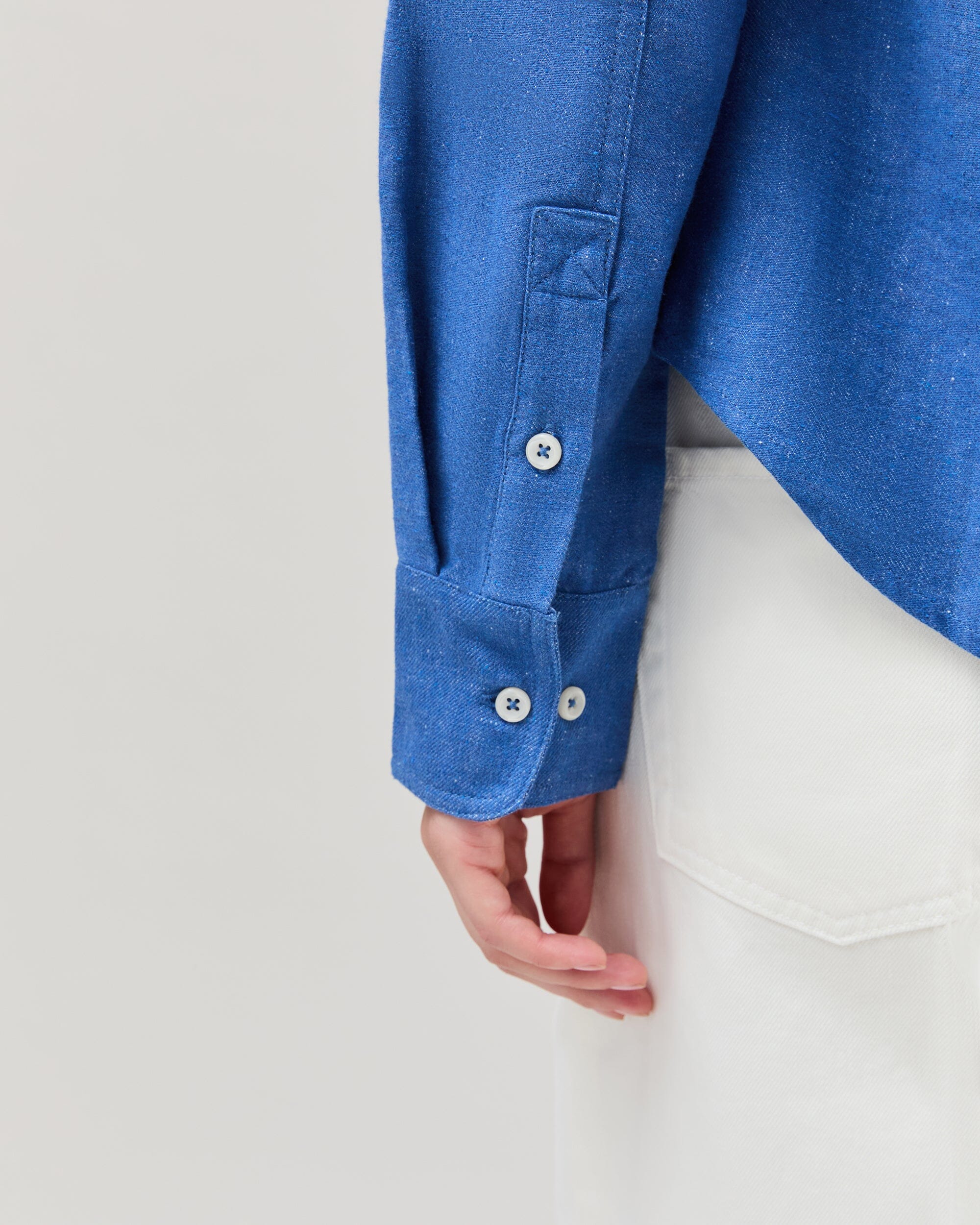 Womens Roma Work Shirt - Cotton Linen Twill - True Blue - Image 6