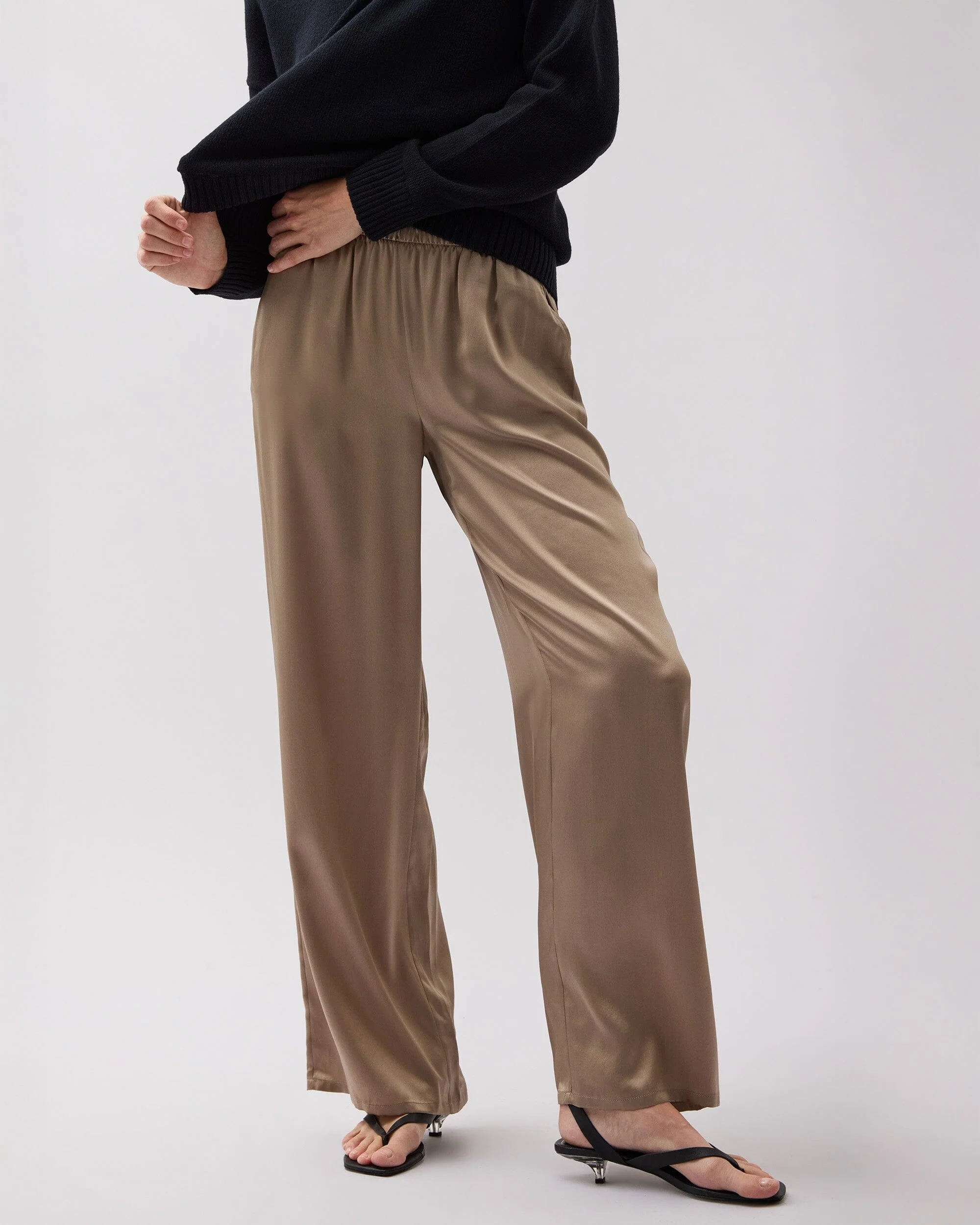Womens Silk Satin Pant - Silk Satin - Warm Grey - Image 2