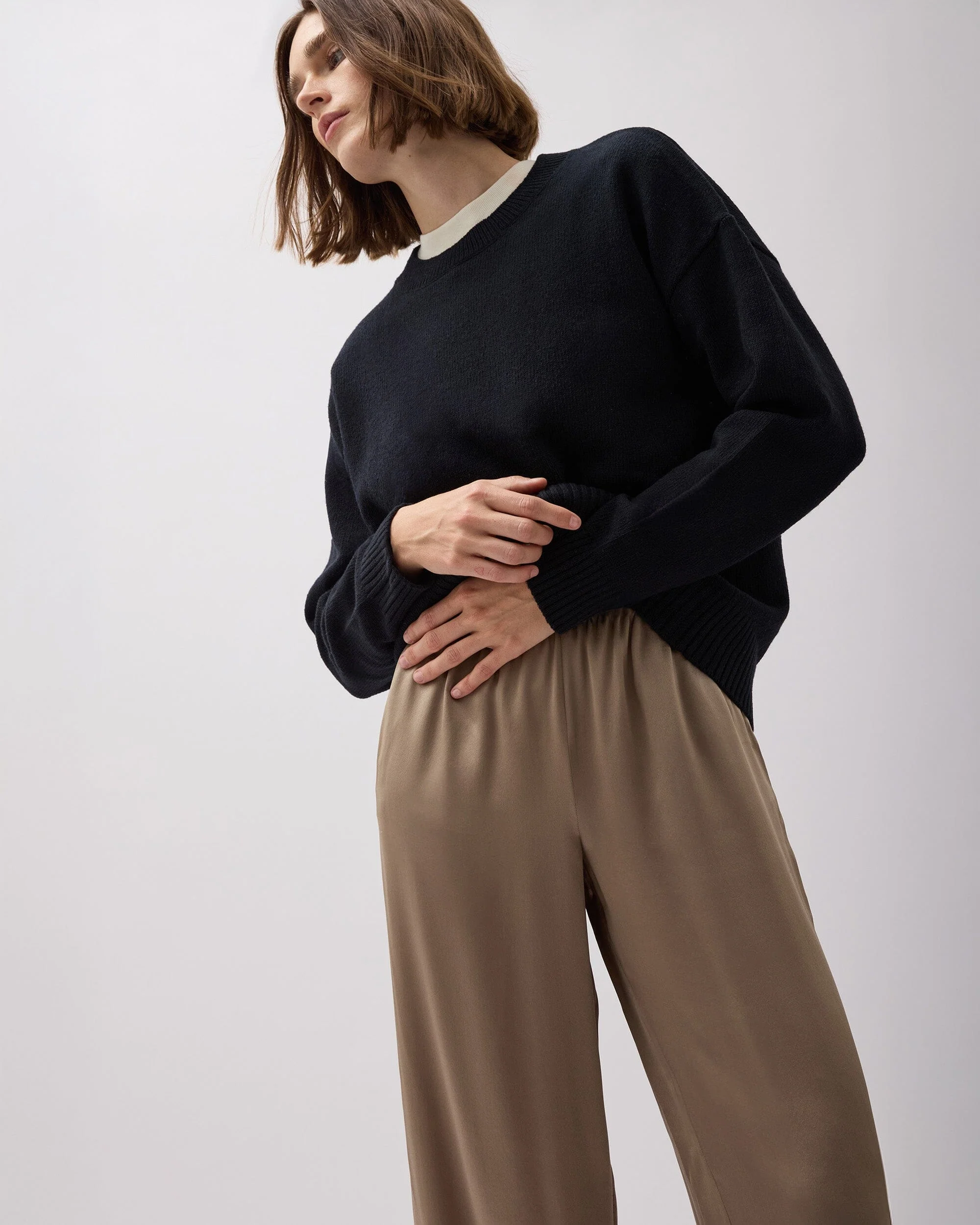 Womens Silk Satin Pant - Silk Satin - Warm Grey - Image 3