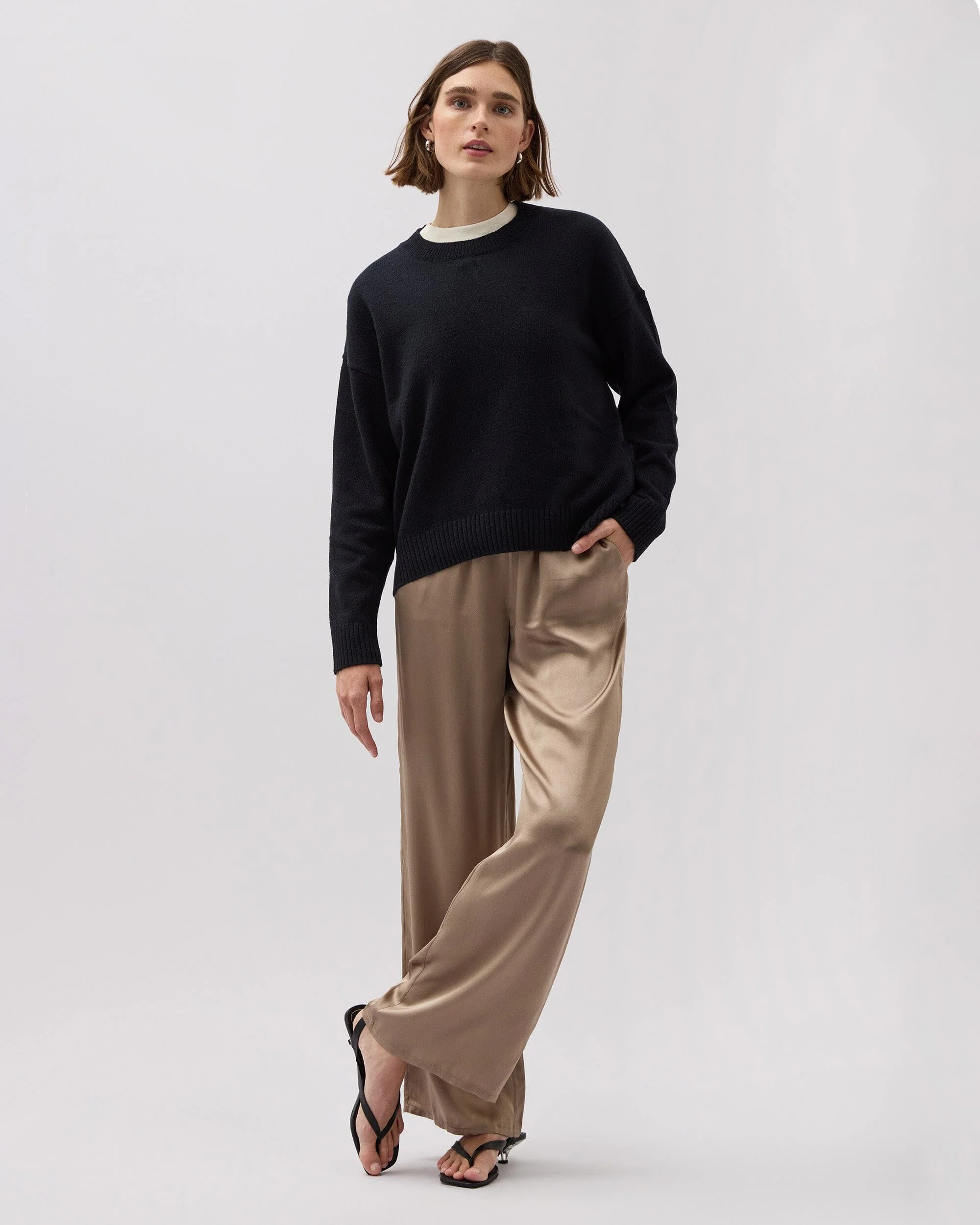 Womens Silk Satin Pant - Silk Satin - Warm Grey - Image 4