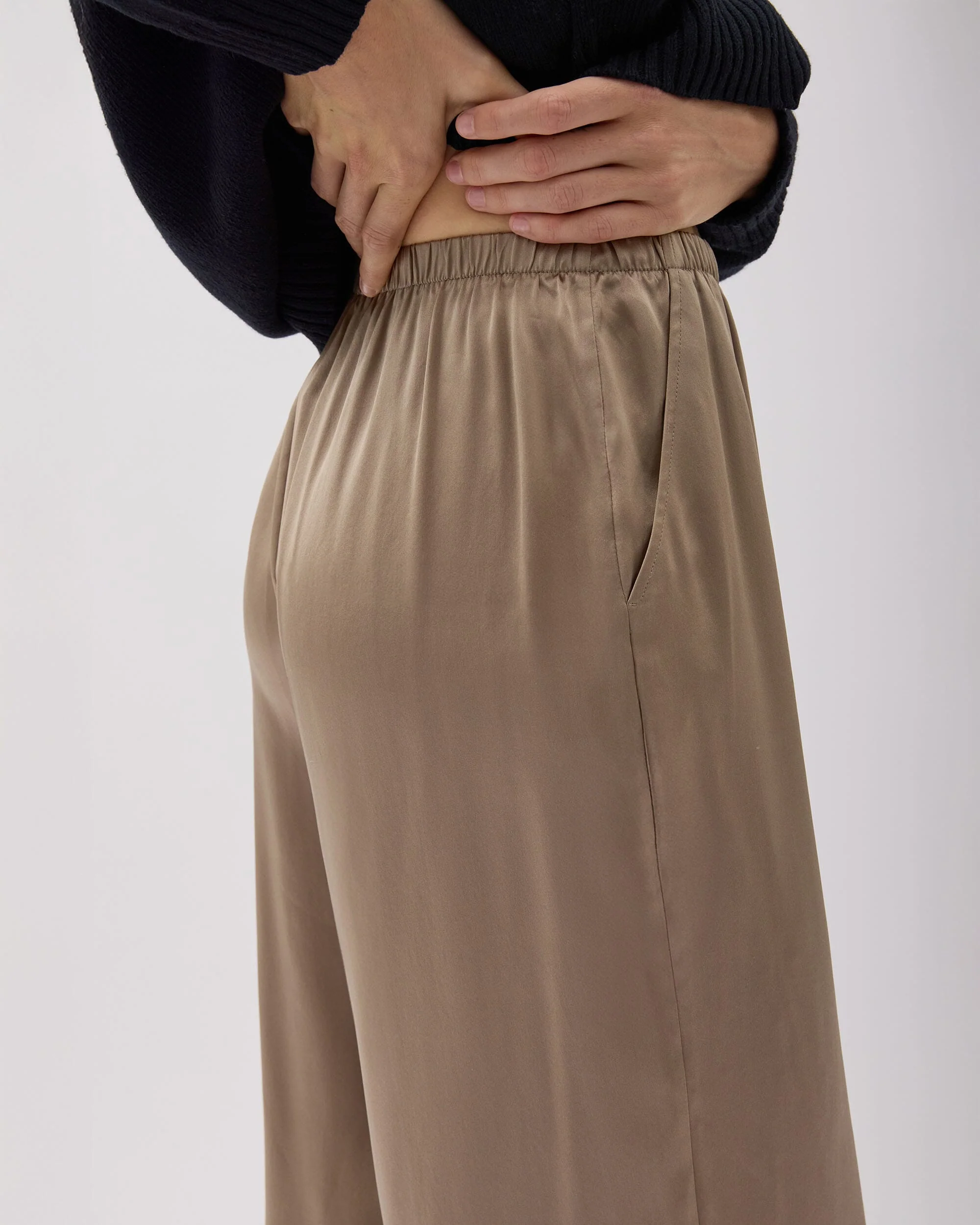 Womens Silk Satin Pant - Silk Satin - Warm Grey - Image 5