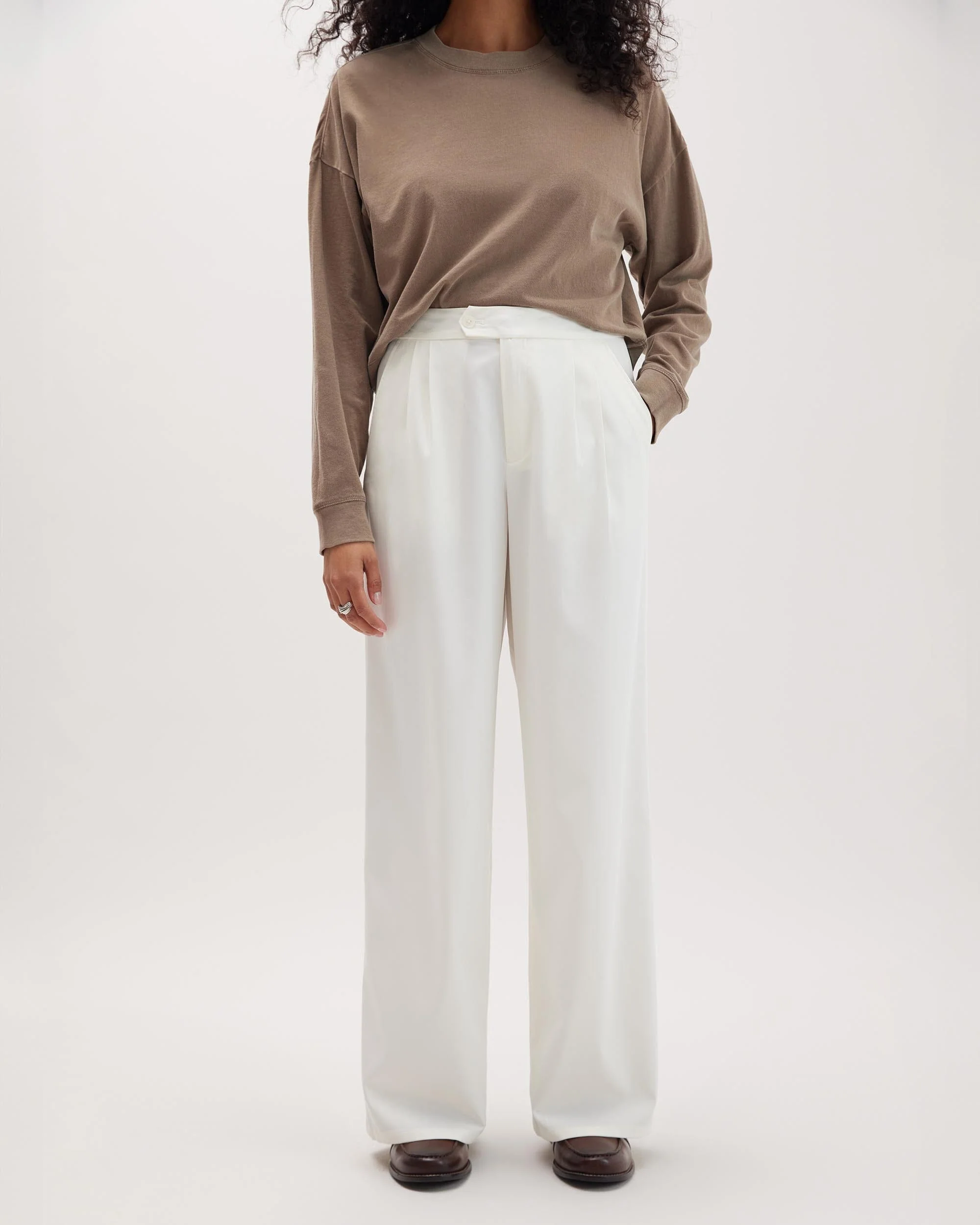 Womens Sophia Fluid Wide Leg Trouser - Polyester Modal Twill - Bone - Image 2