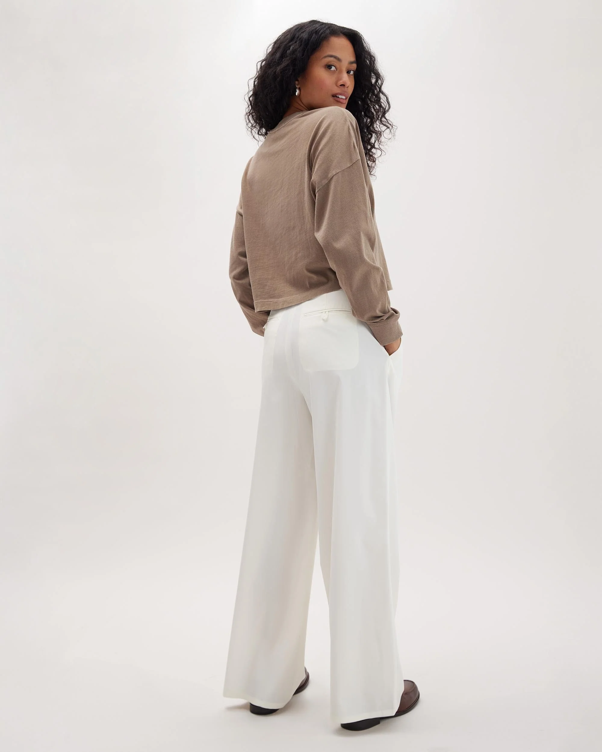 Womens Sophia Fluid Wide Leg Trouser - Polyester Modal Twill - Bone - Image 3
