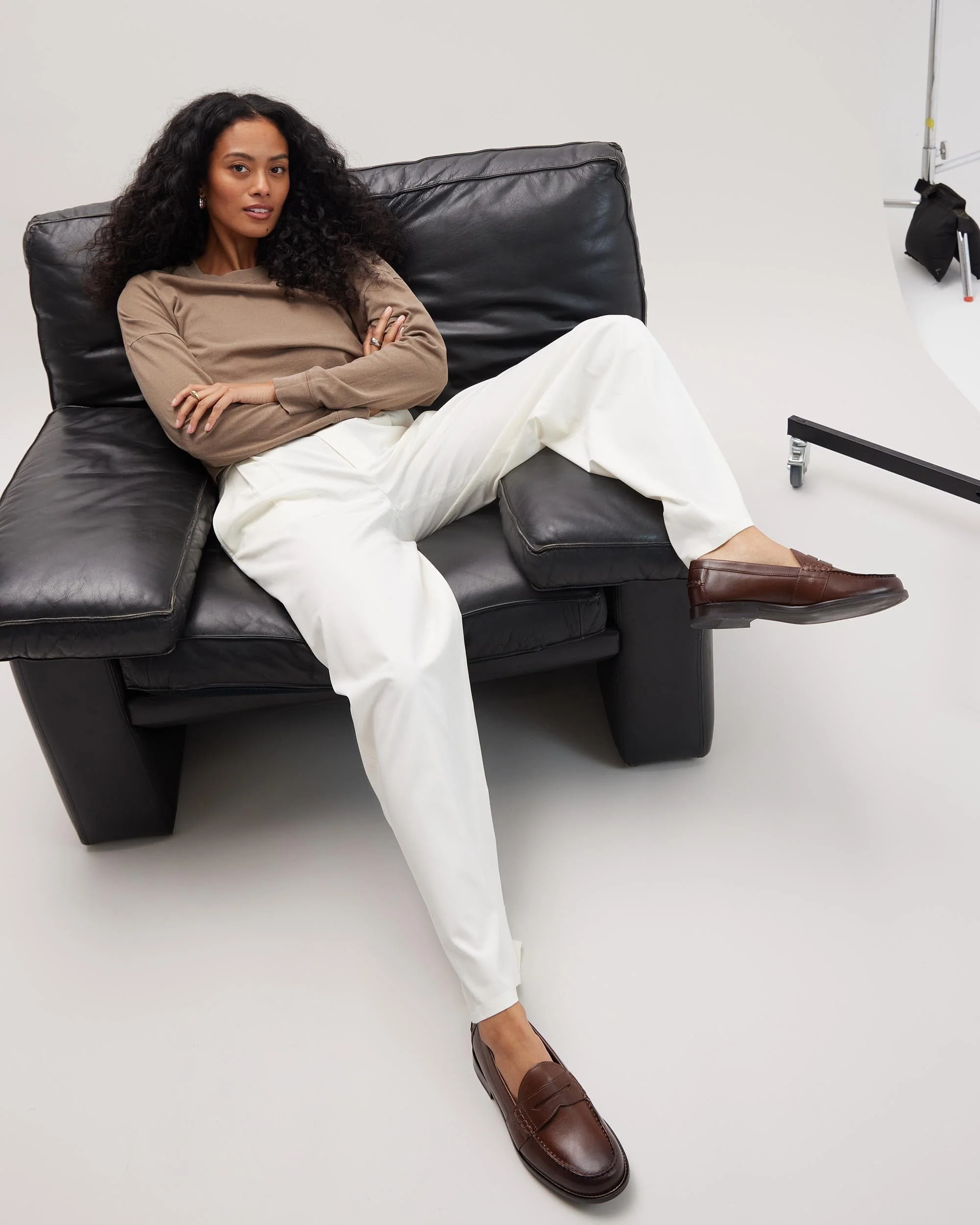 Womens Sophia Fluid Wide Leg Trouser - Polyester Modal Twill - Bone - Image 5