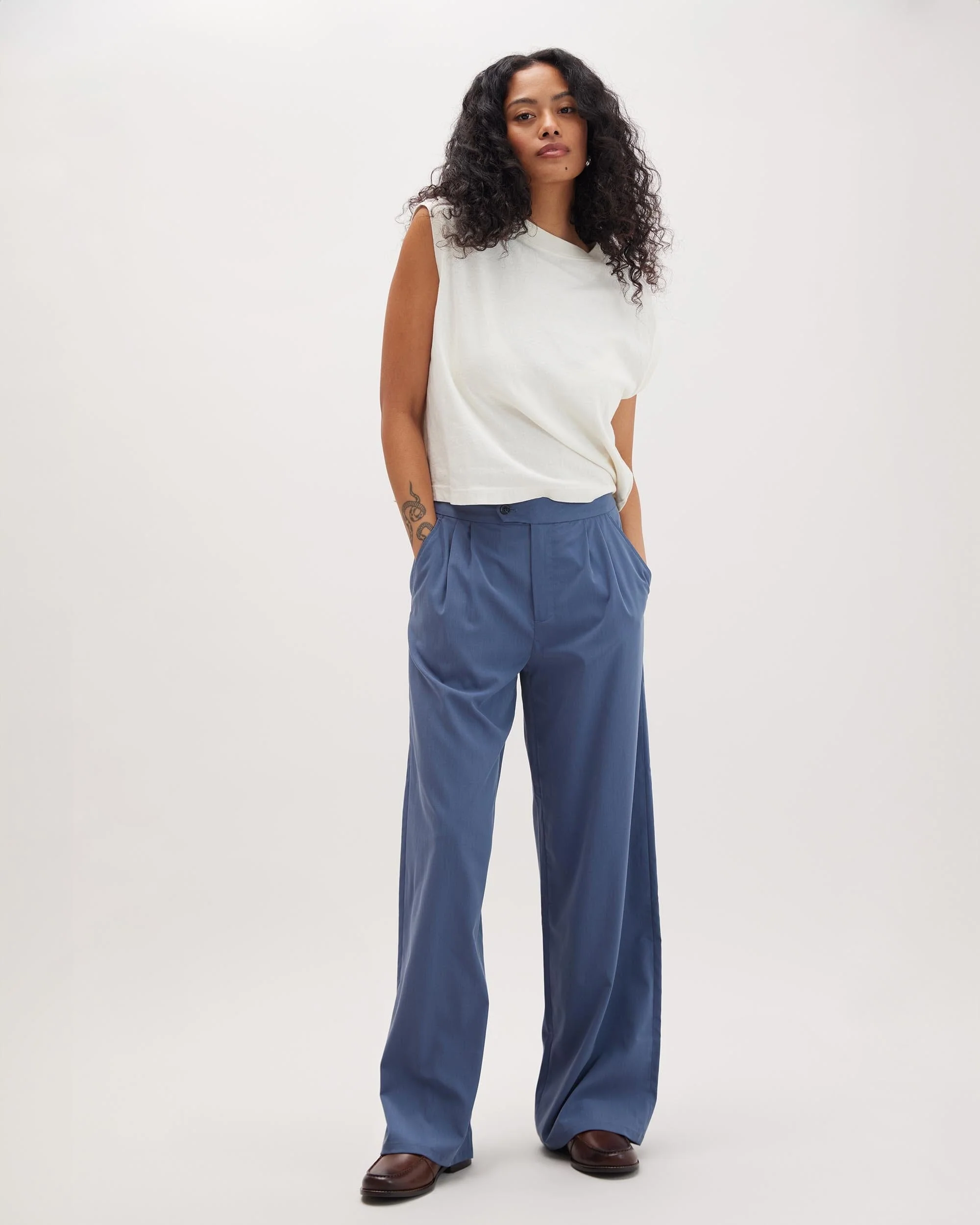 Womens Sophia Fluid Wide Leg Trouser - Polyester Modal Twill - Vintage Indigo