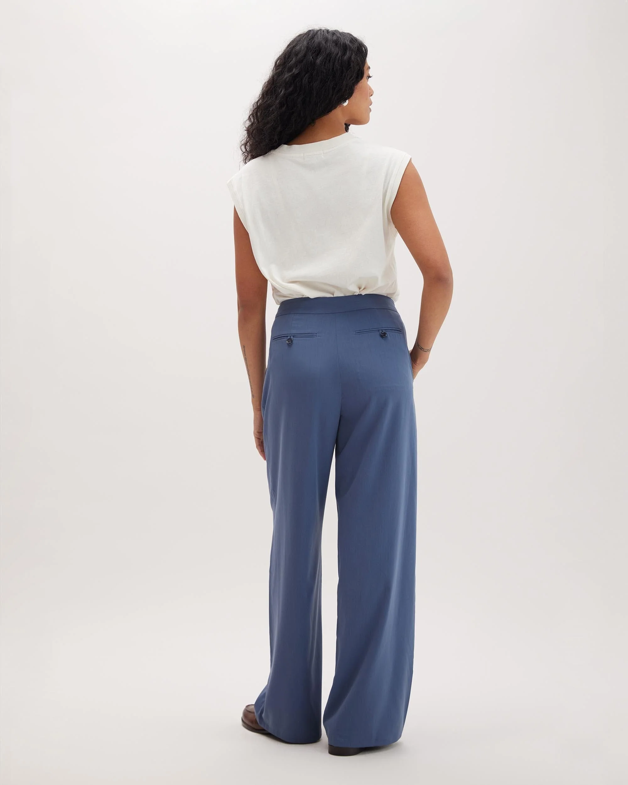 Womens Sophia Fluid Wide Leg Trouser - Polyester Modal Twill - Vintage Indigo - Image 3