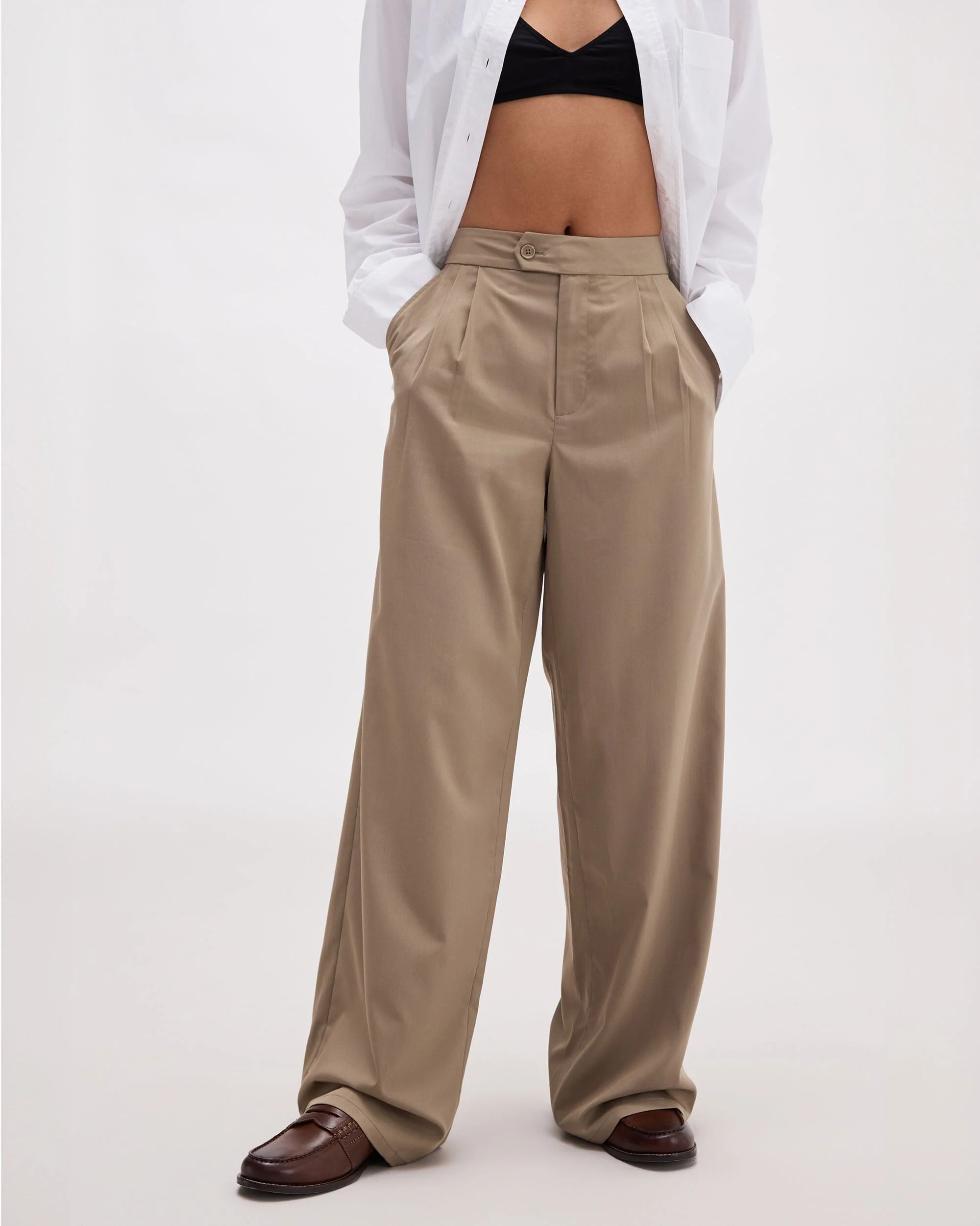 Womens Sophia Fluid Wide Leg Trouser - Polyester Modal Twill - Warm Grey - Image 2