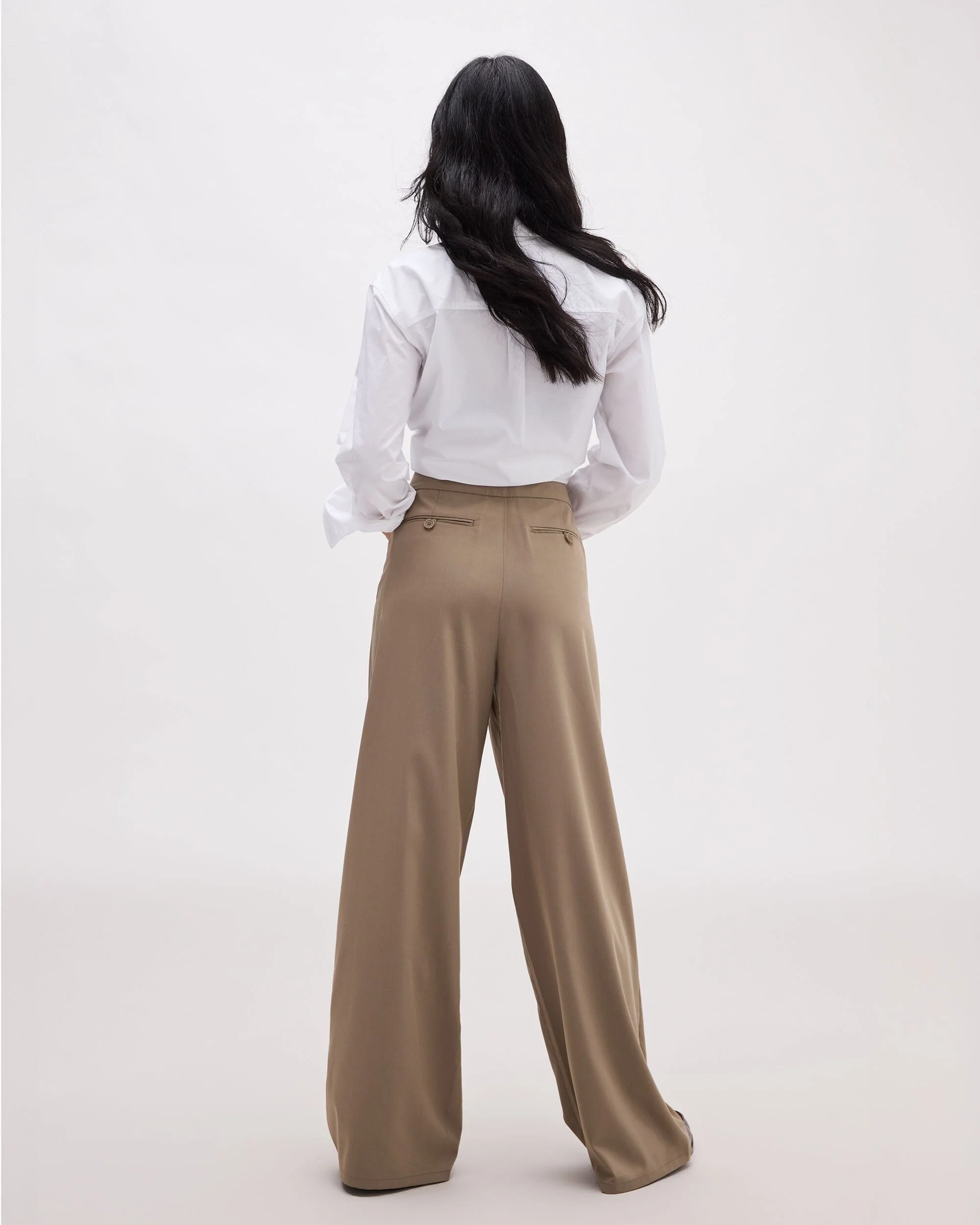 Womens Sophia Fluid Wide Leg Trouser - Polyester Modal Twill - Warm Grey - Image 3