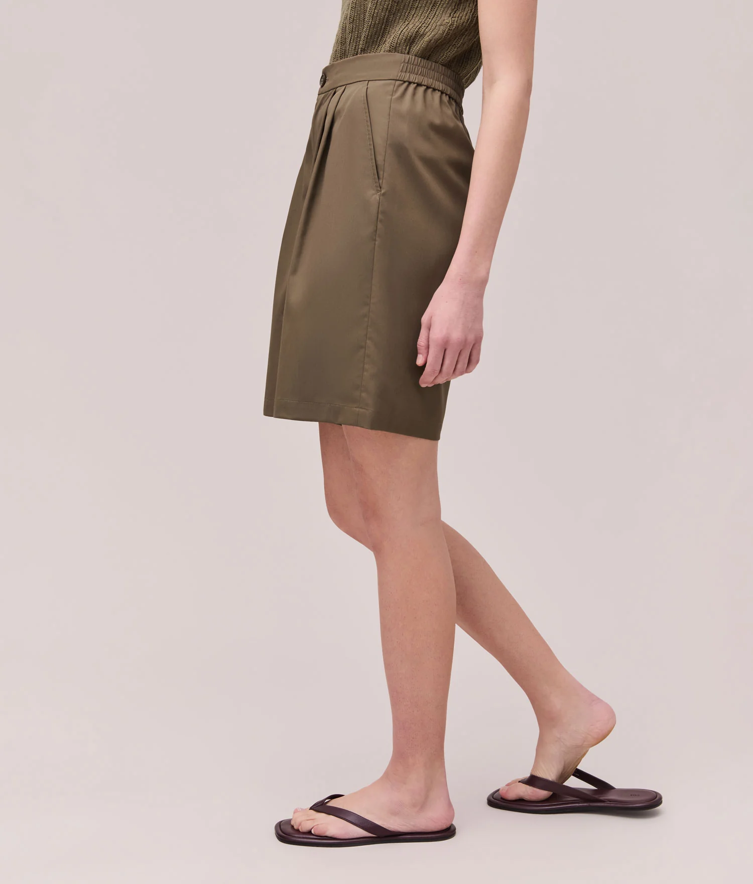Womens Sophia Resort Short - Modal Blend Woven - Olive Grey - Image 3