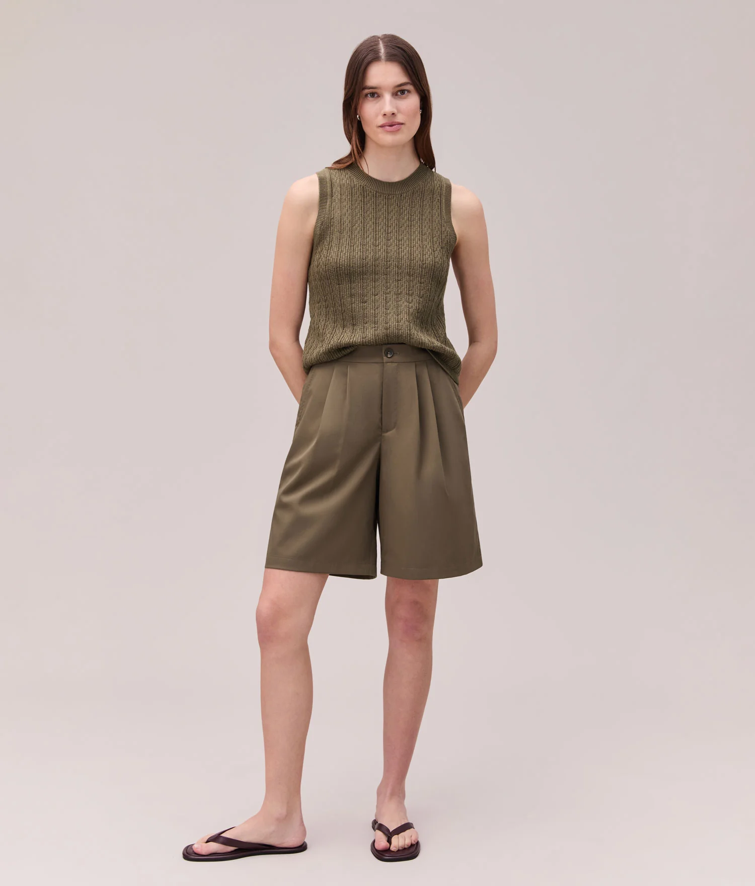Womens Sophia Resort Short - Modal Blend Woven - Olive Grey - Image 4