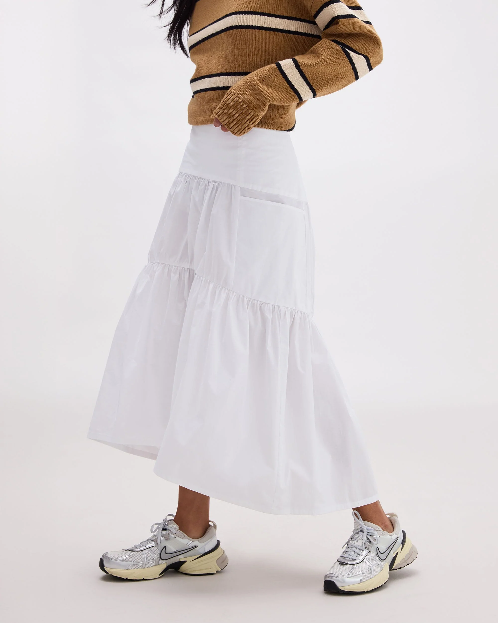 Womens Stevie Tiered Maxi Skirt - Cotton Poplin - White - Image 4