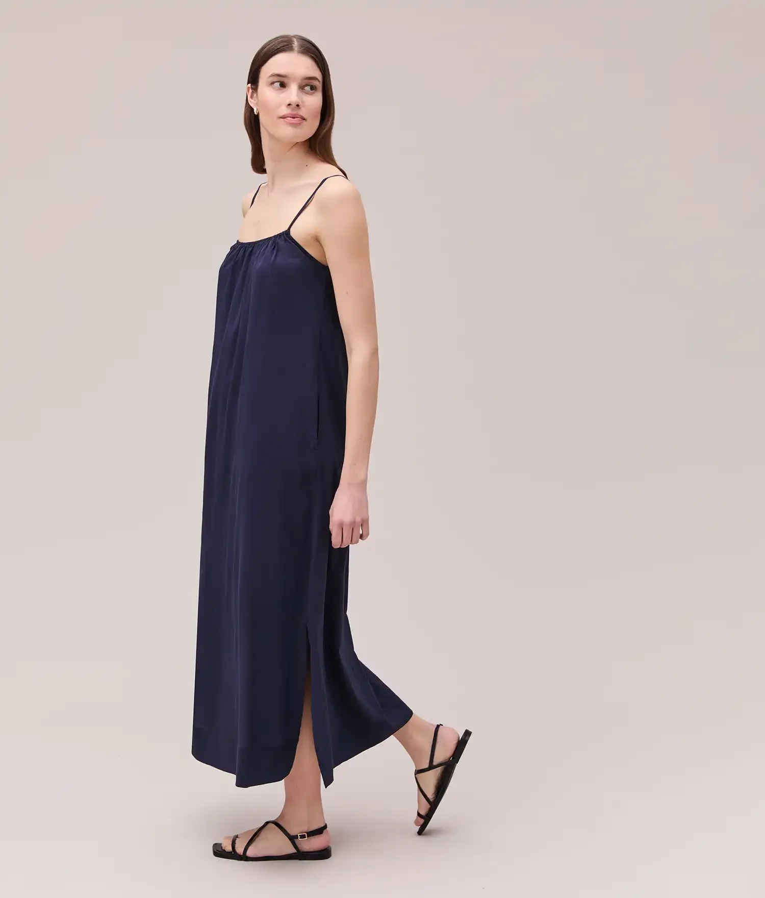 Womens Breezy Cotton Dress - Light Cotton Blend - Evening Blue - Image 3
