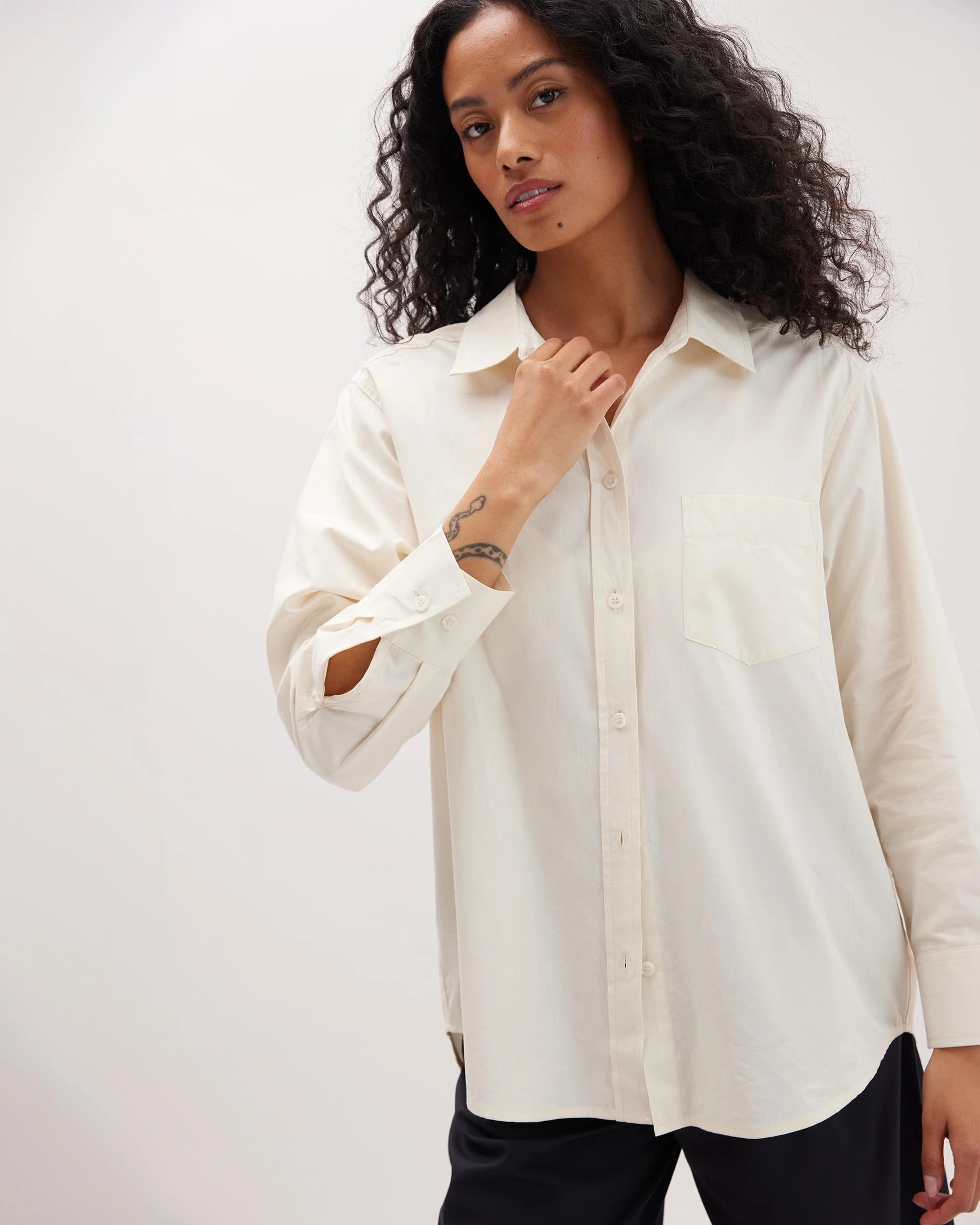 Womens Venice Button Up Shirt - Cotton Rayon Woven - Bone - Image 8