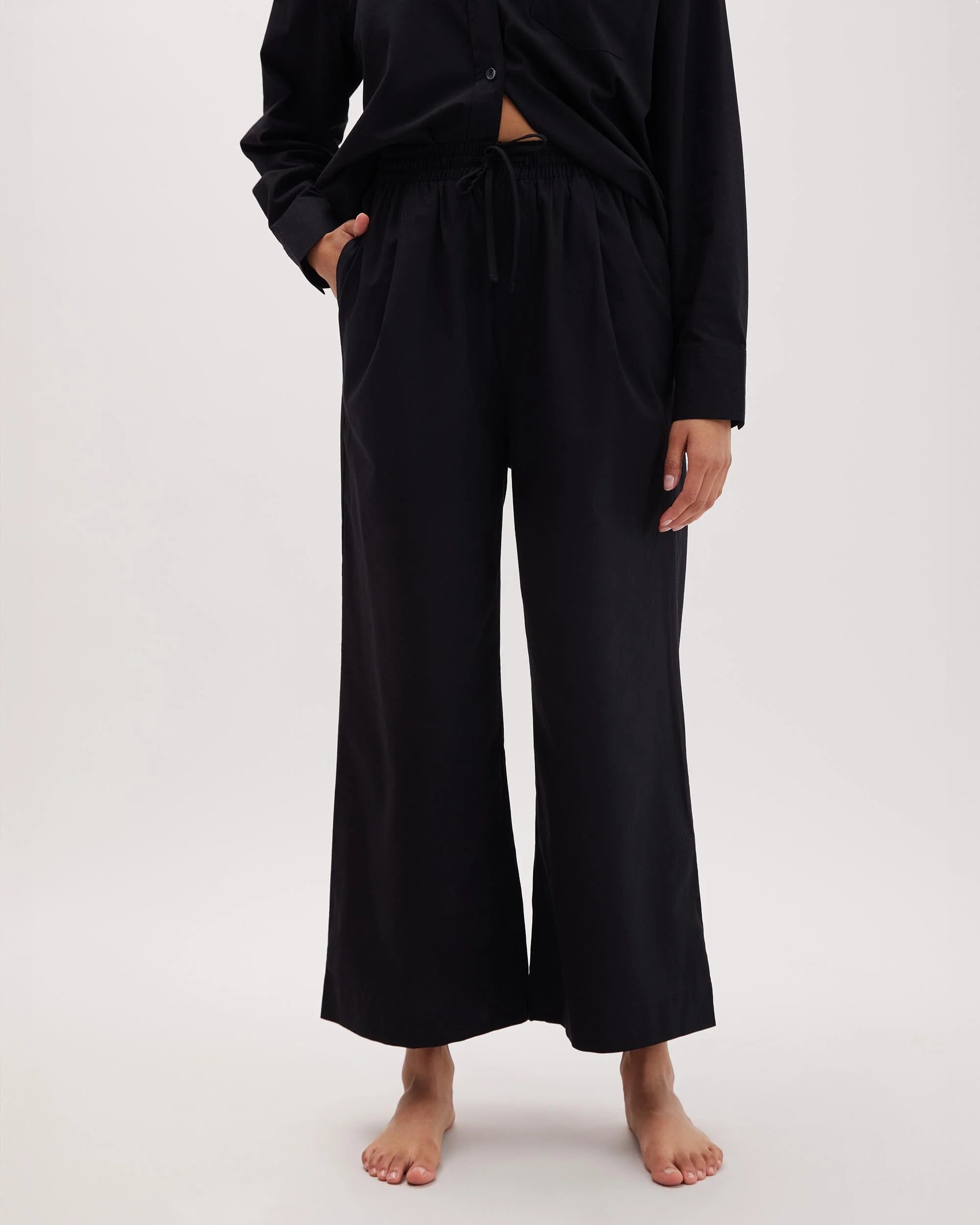 Womens Venice Drawstring Pant - Cotton Rayon Woven - Black