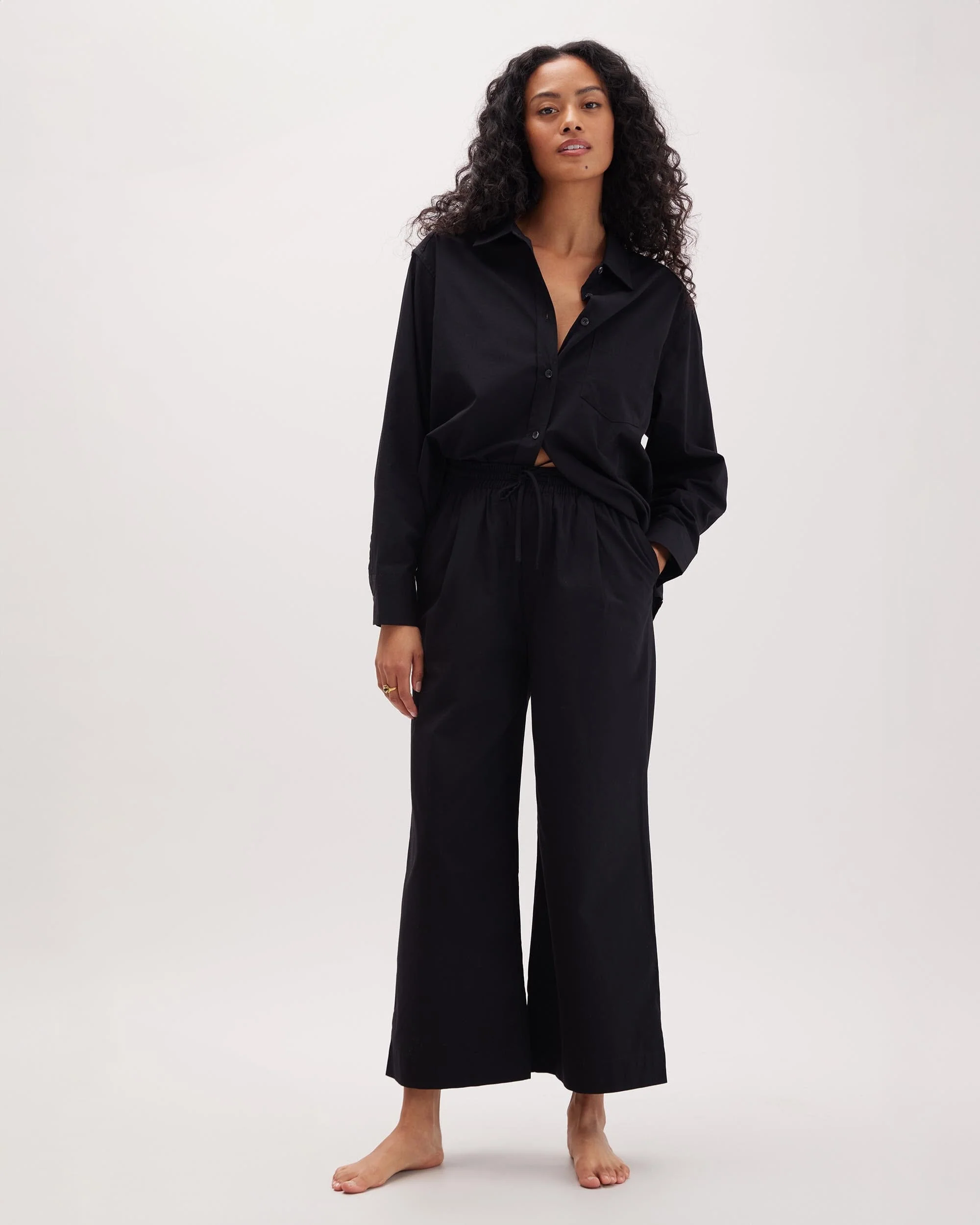 Womens Venice Drawstring Pant - Cotton Rayon Woven - Black - Image 2