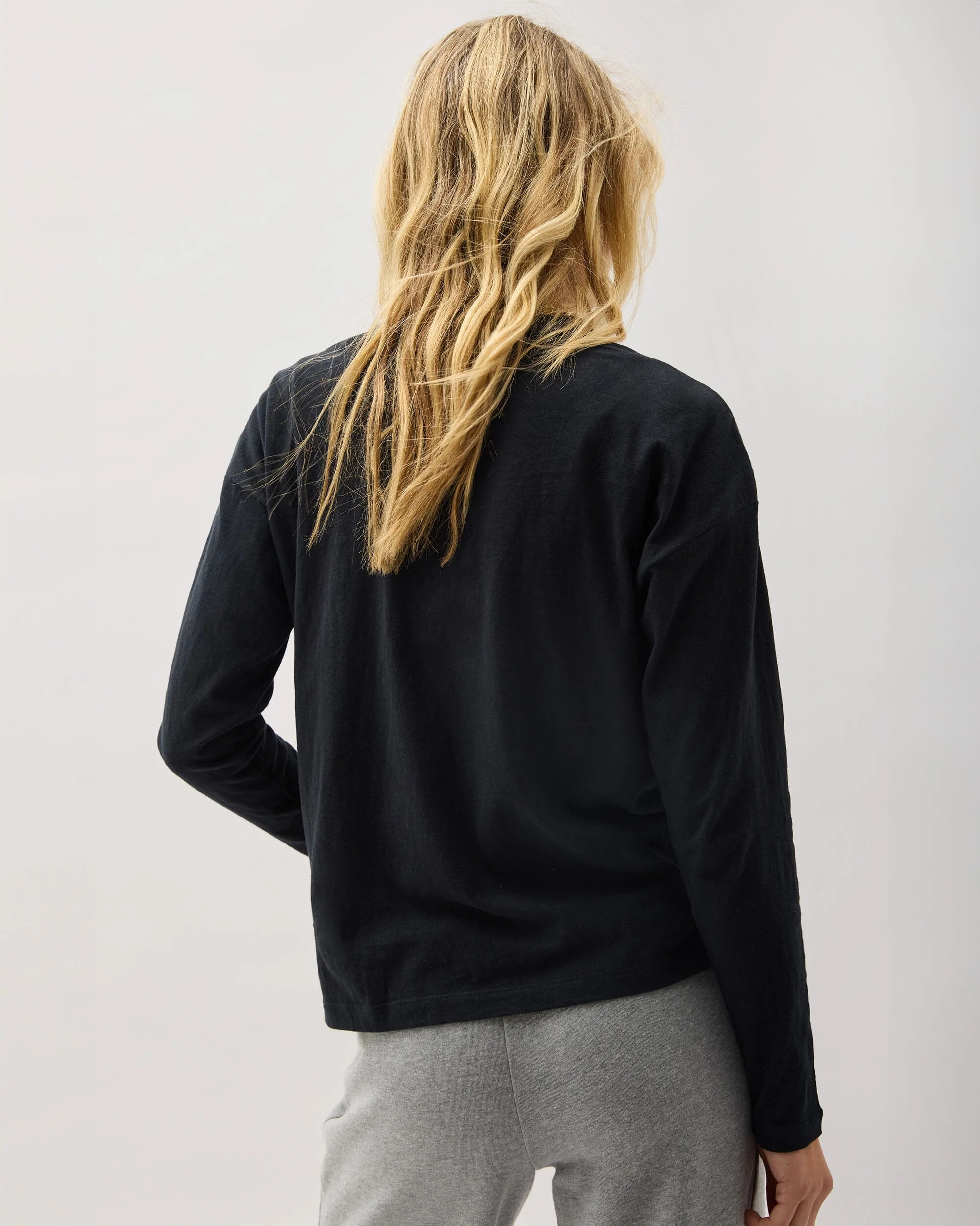 Womens Vintage Jersey Long Sleeve Tee - Recycled Cotton Jersey - Black - Image 4