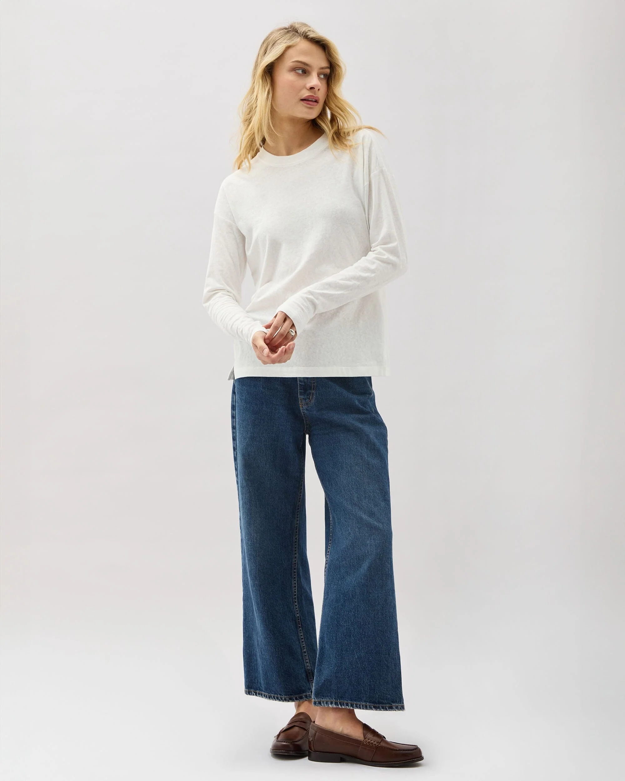 Womens Vintage Jersey Long Sleeve Tee - Recycled Cotton Jersey - White - Image 4