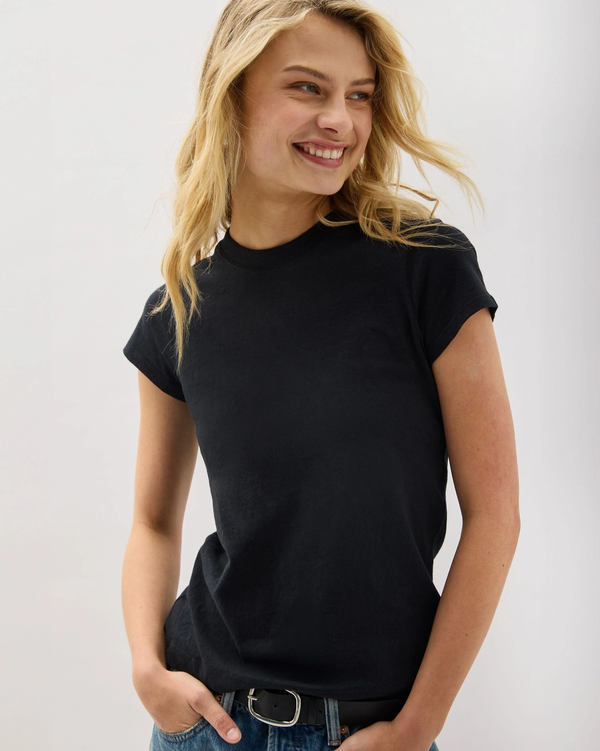 Womens Vintage Jersey Short Sleeve Tee - Recycled Cotton Jersey - Black