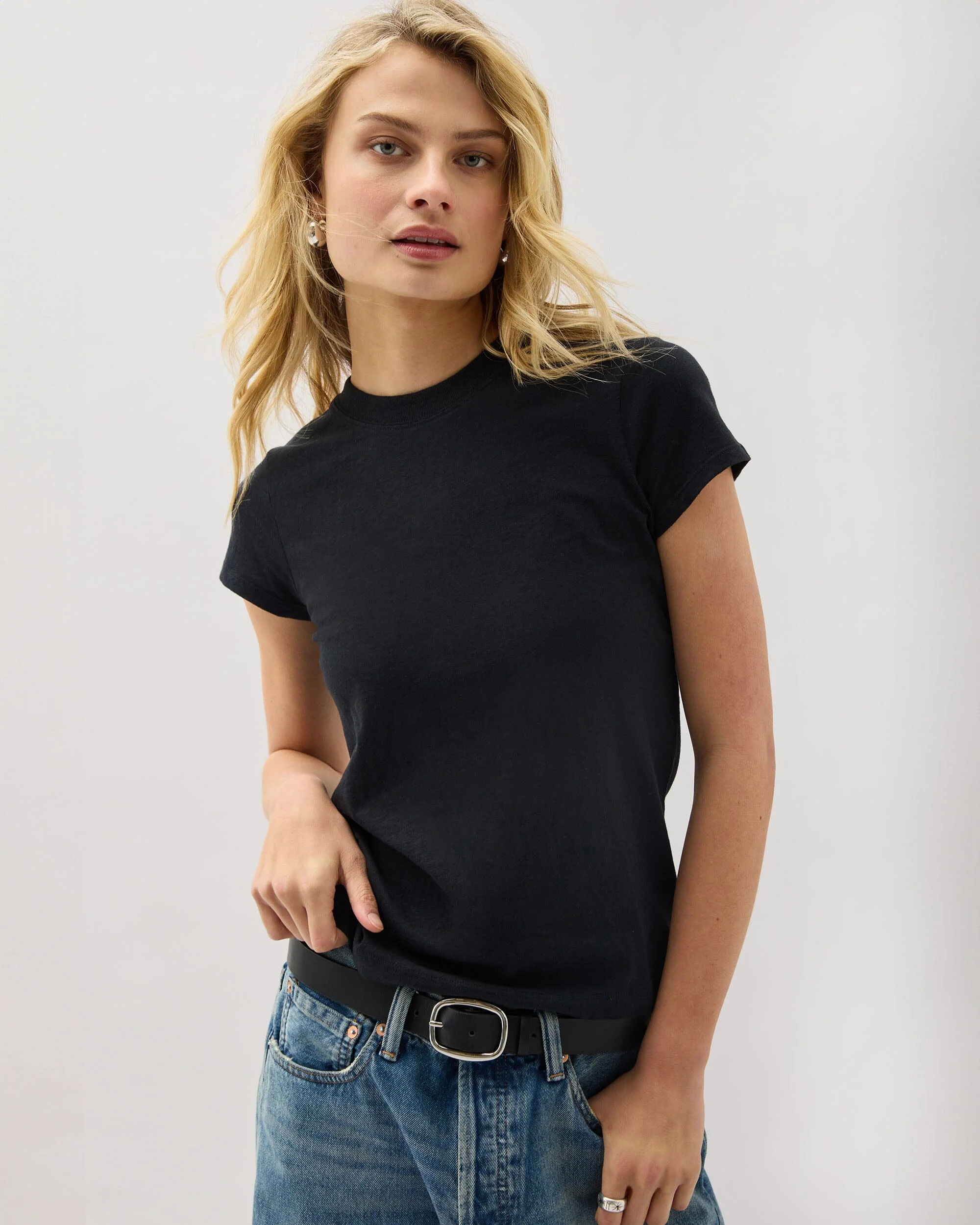 Womens Vintage Jersey Short Sleeve Tee - Recycled Cotton Jersey - Black - Image 3