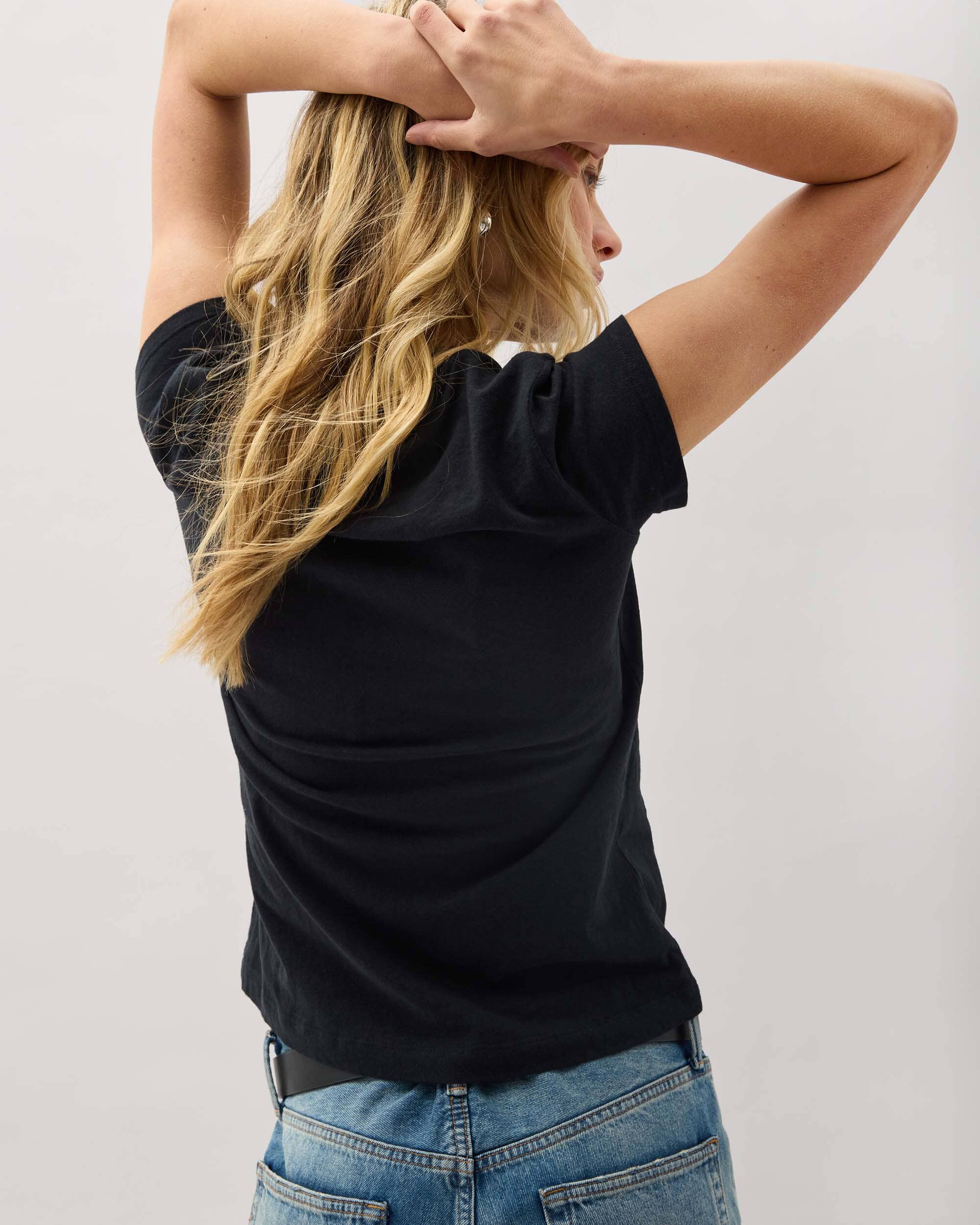Womens Vintage Jersey Short Sleeve Tee - Recycled Cotton Jersey - Black - Image 4