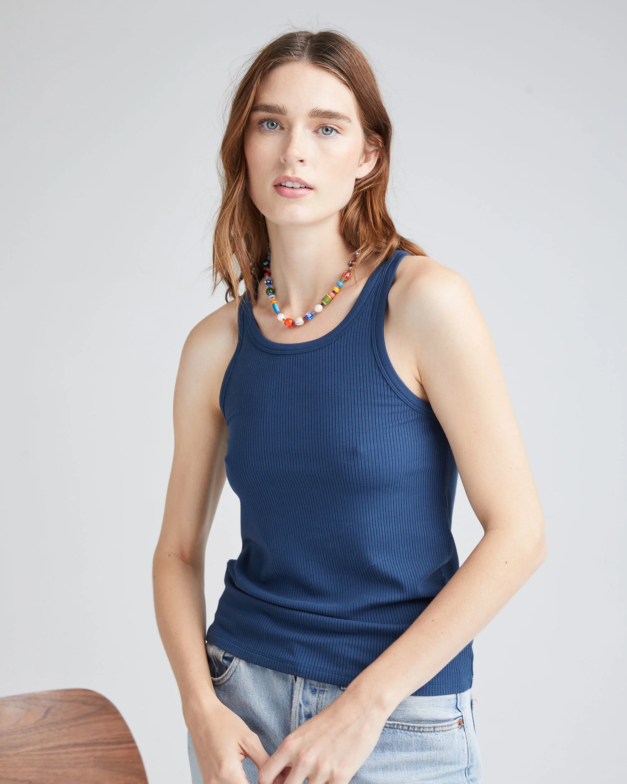 Womens Vintage Rib Tank - Lyocell Rib Knit - Moonlit Ocean - Image 4